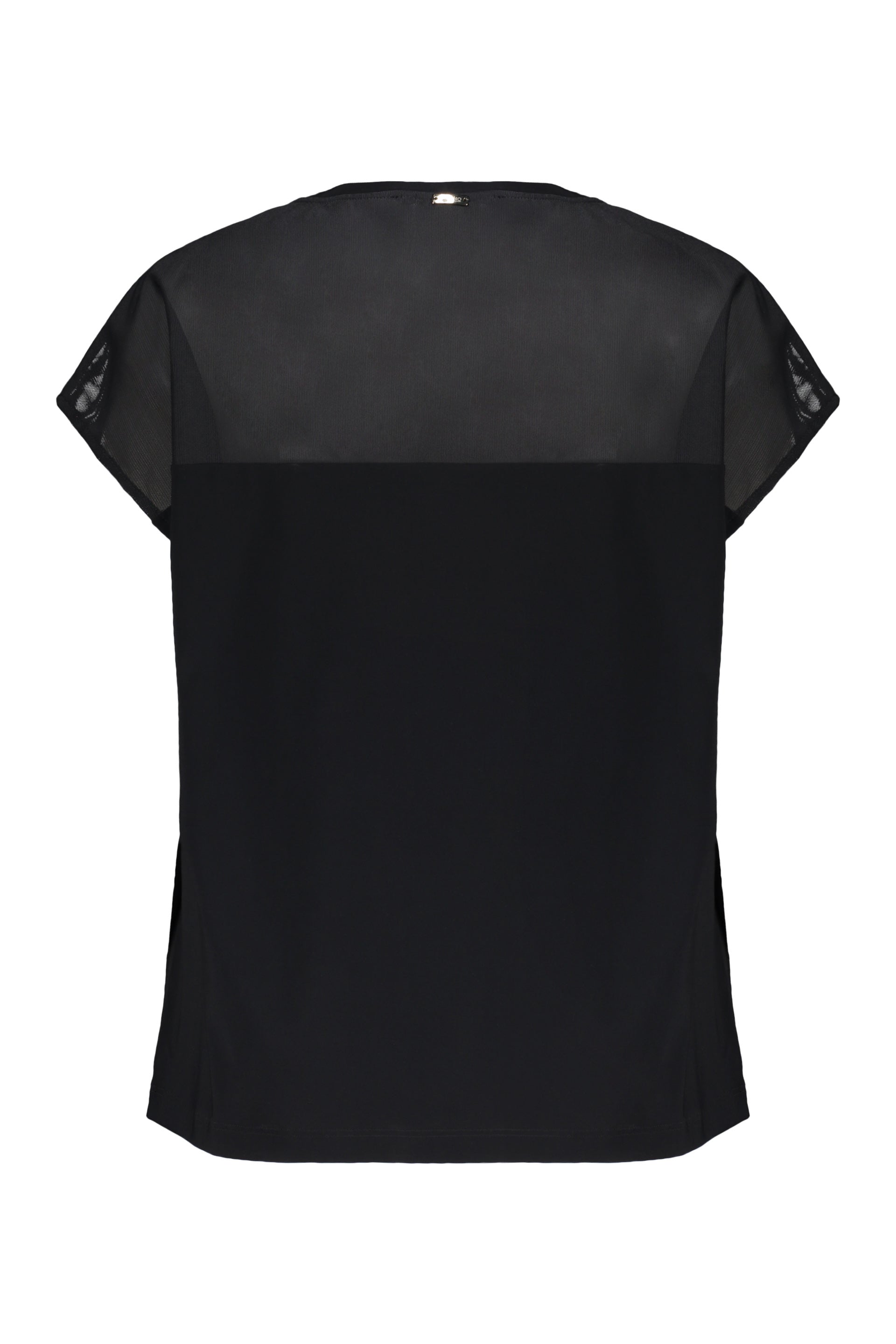 Elegant black top with short sleeves and transparent