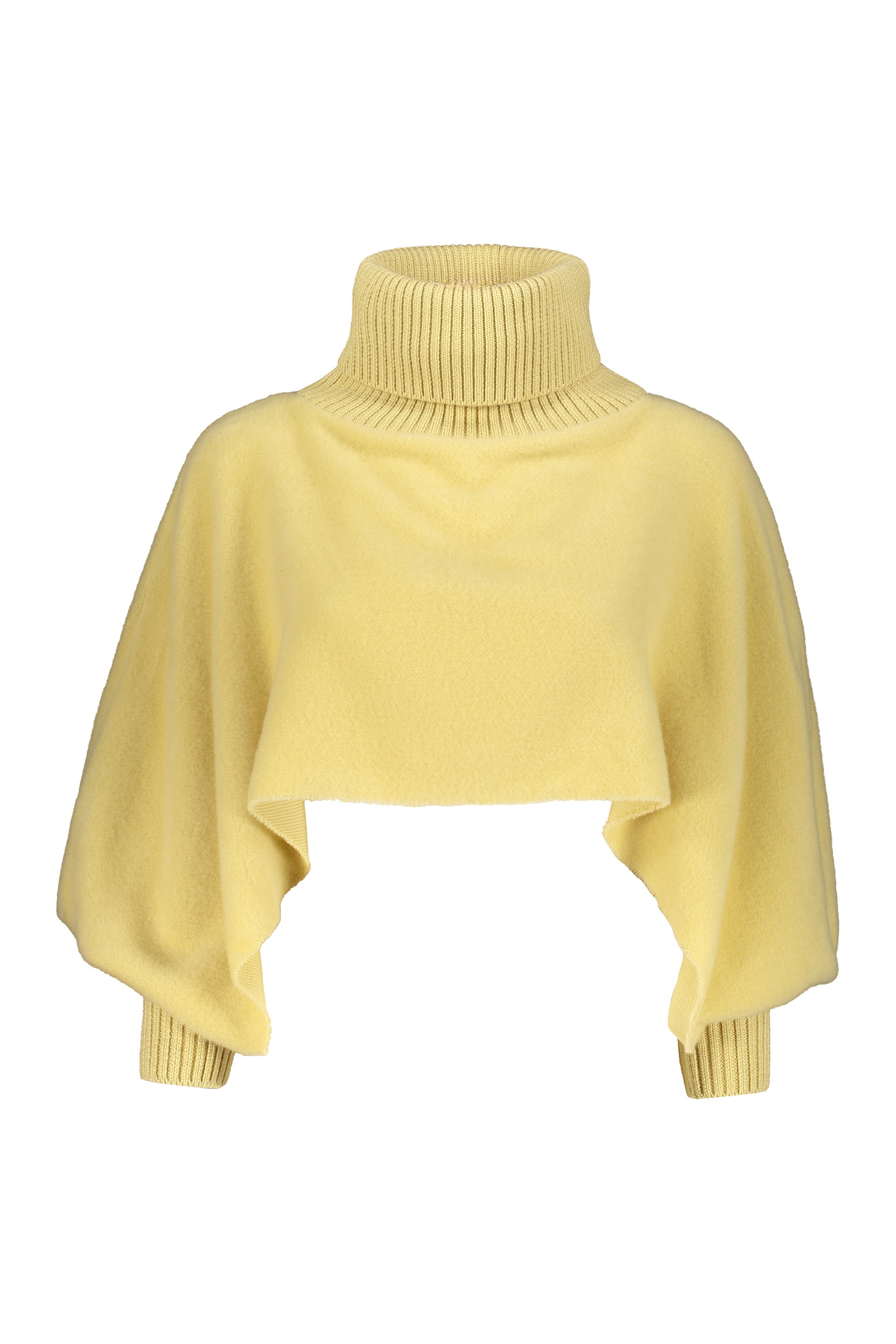 Yellow cropped poncho with high collar