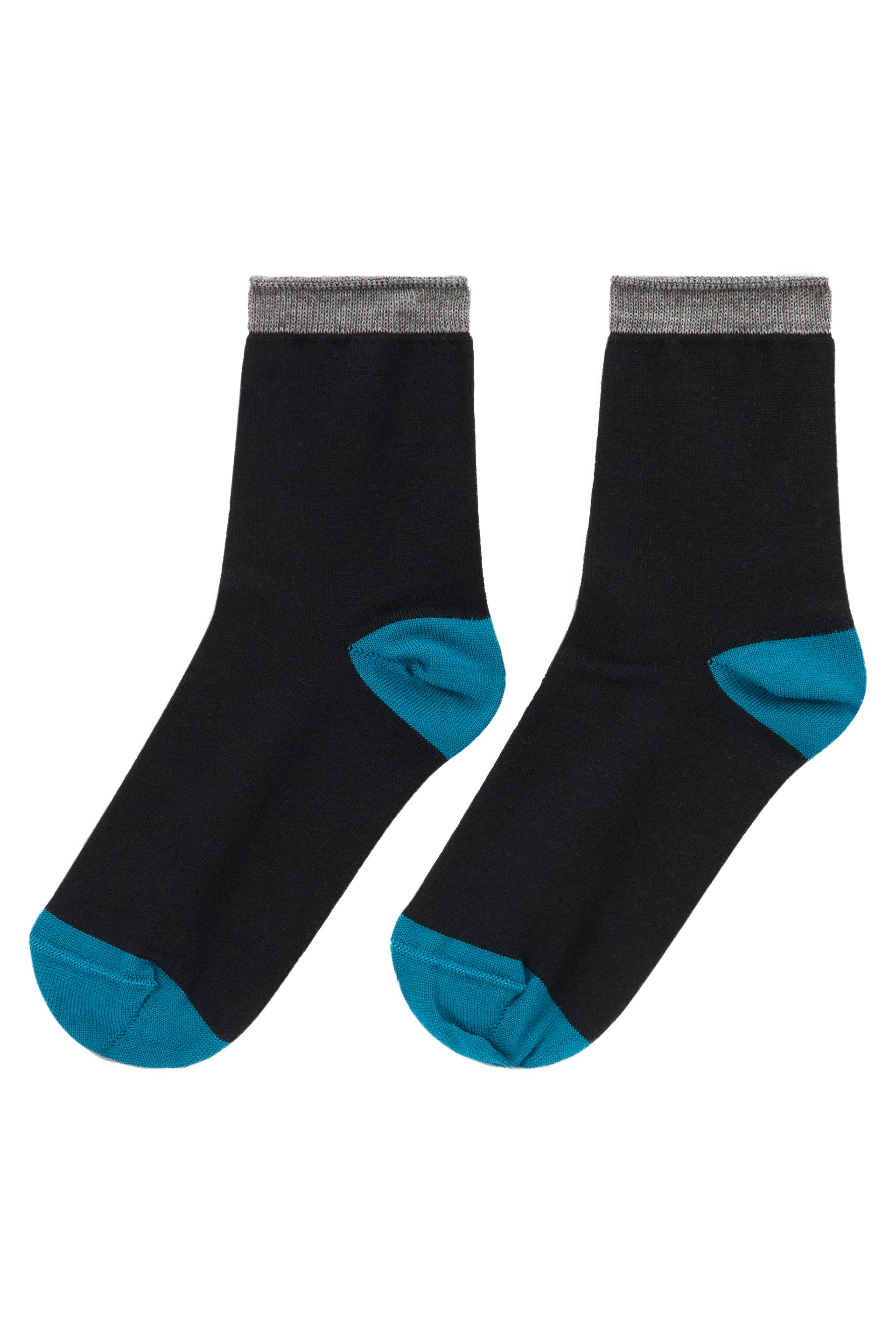 Elegant black socks with turquoise details.