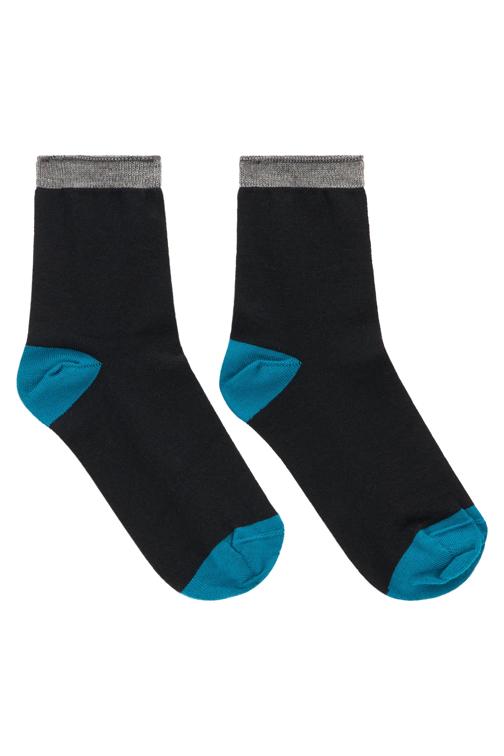 Elegant black socks with turquoise details.