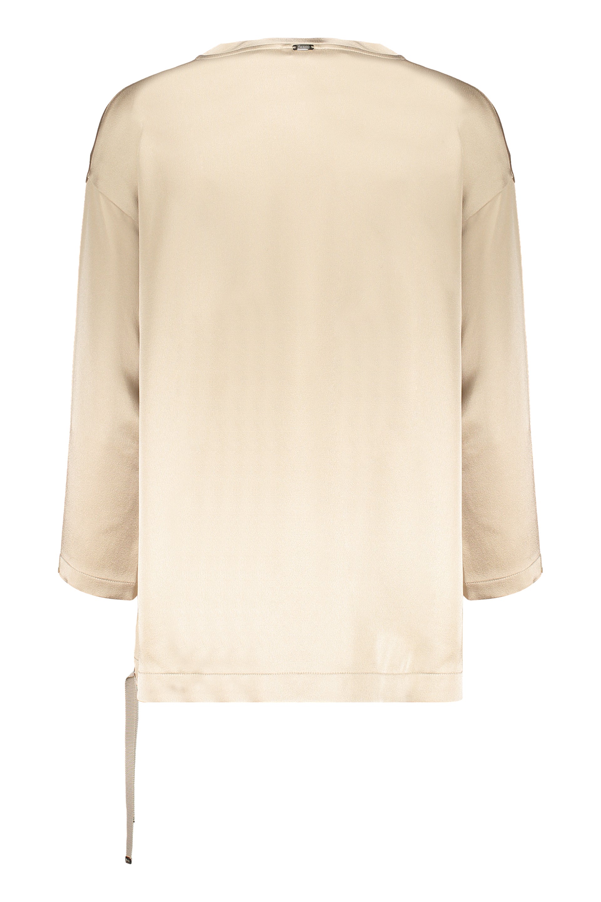 Beige blouse with long sleeves V-neck