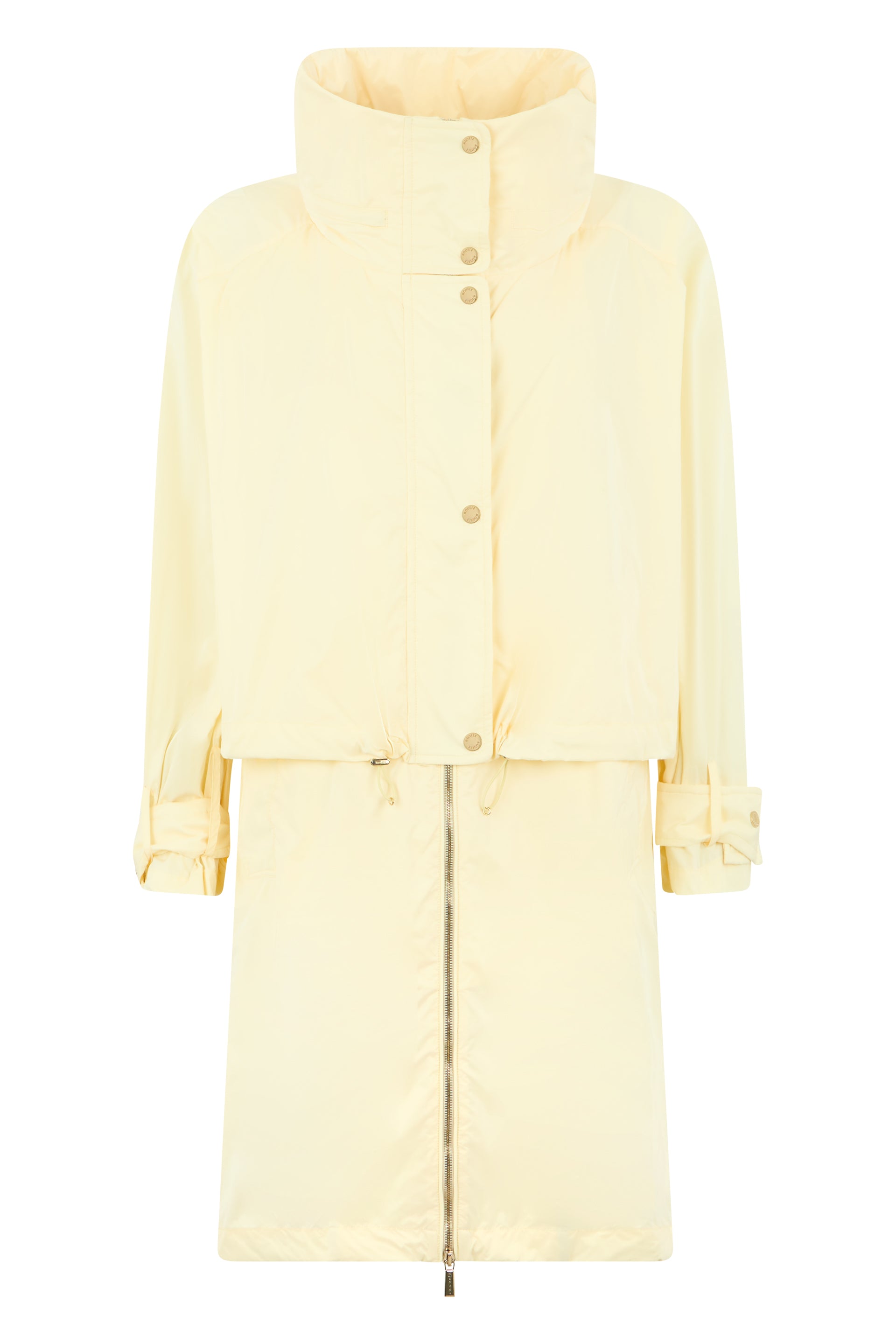 yellow technical coat with adjustable belt