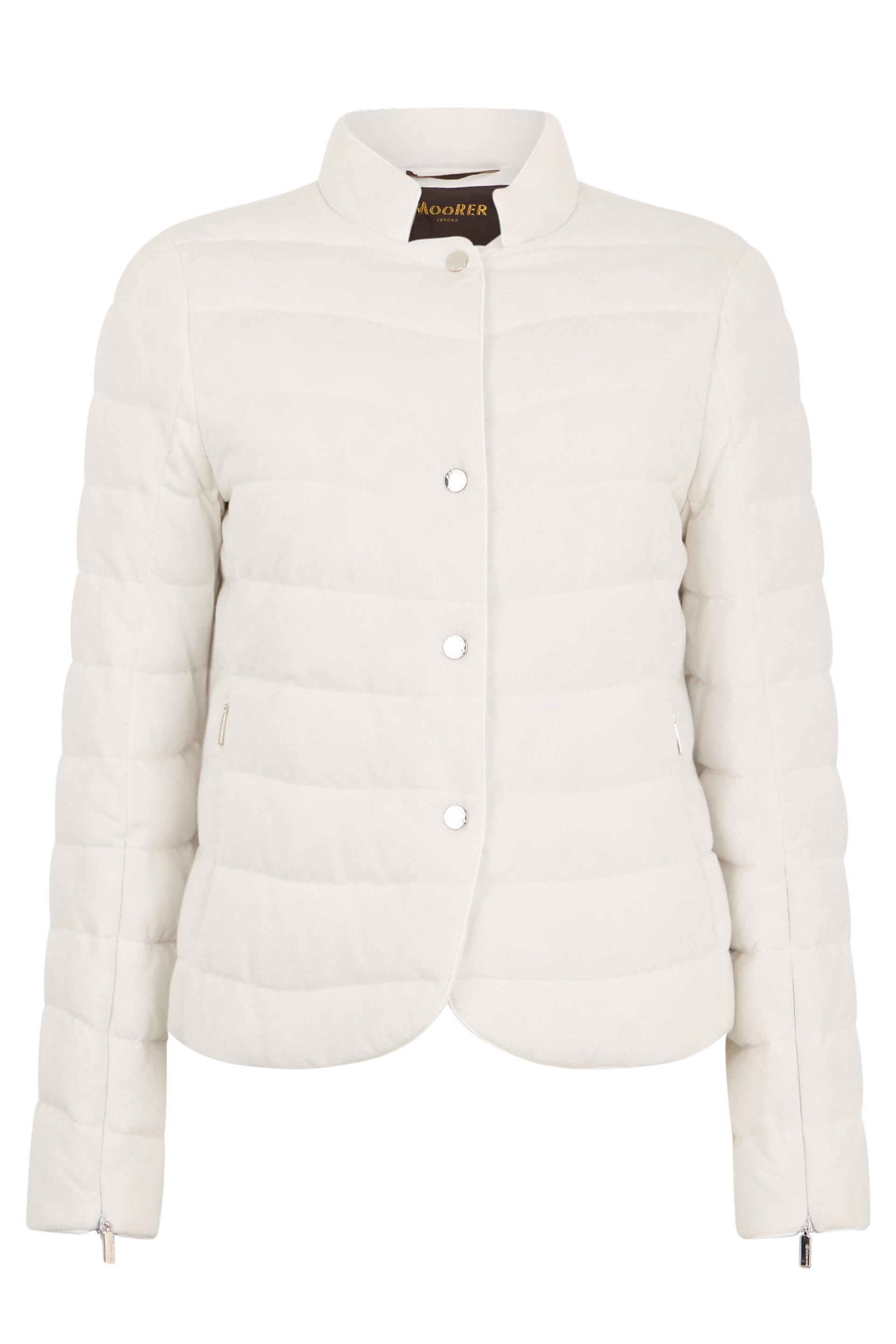 White padded jacket elegant with minimal and versatile design.