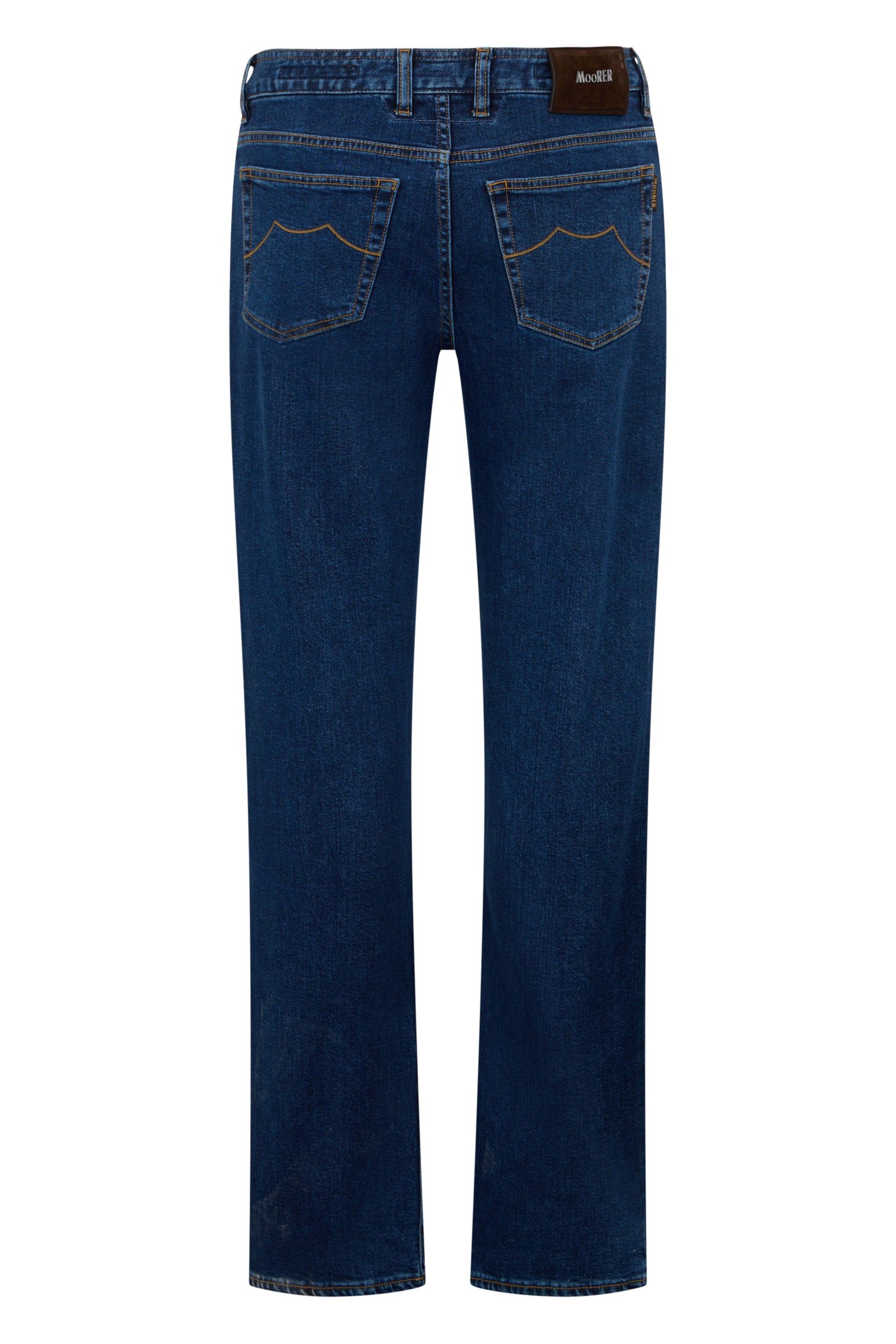 Dark blue jeans with a straight cut, casual and versatile.