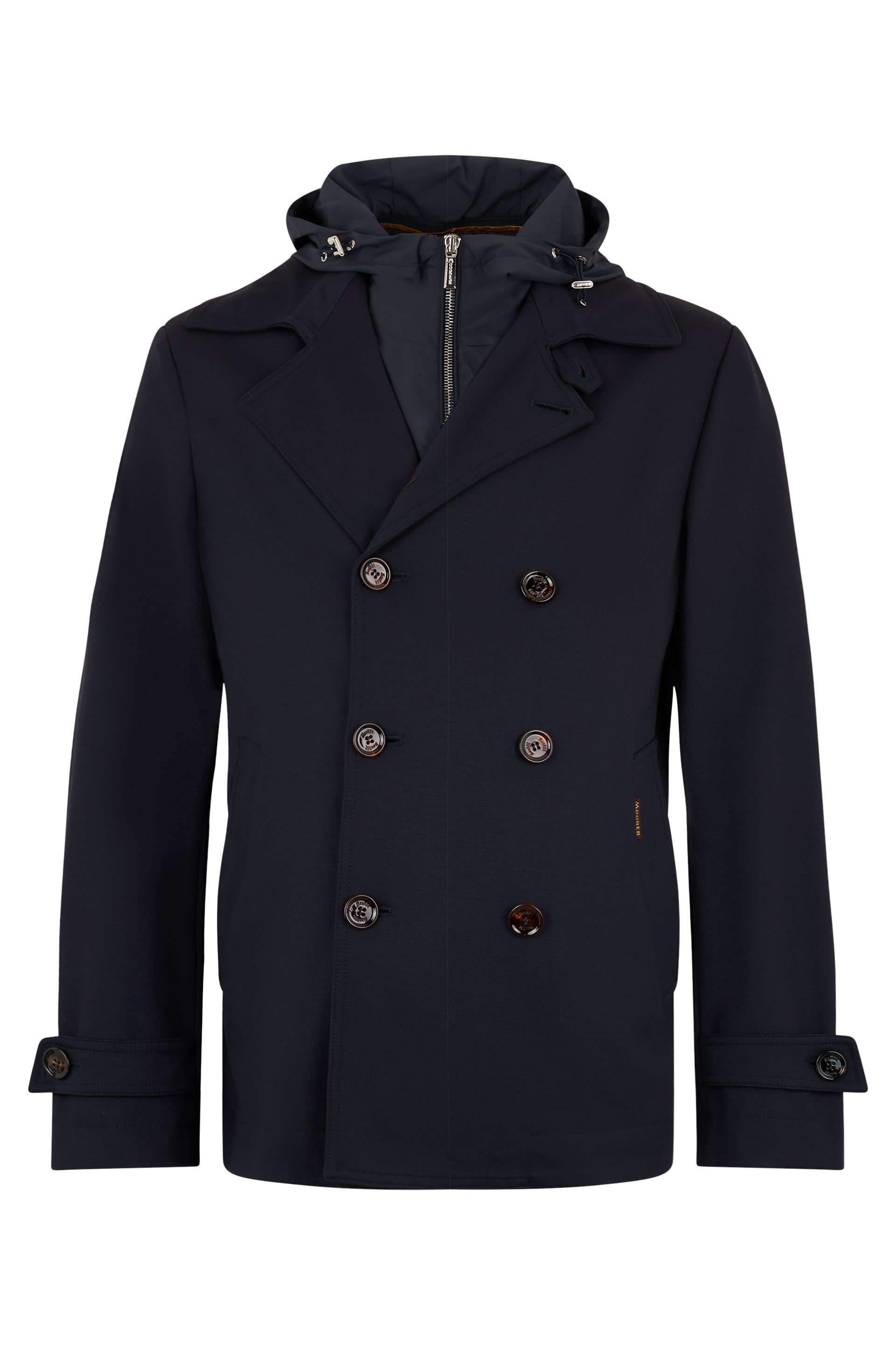 Dark blue double-breasted jacket, elegant and versatile.