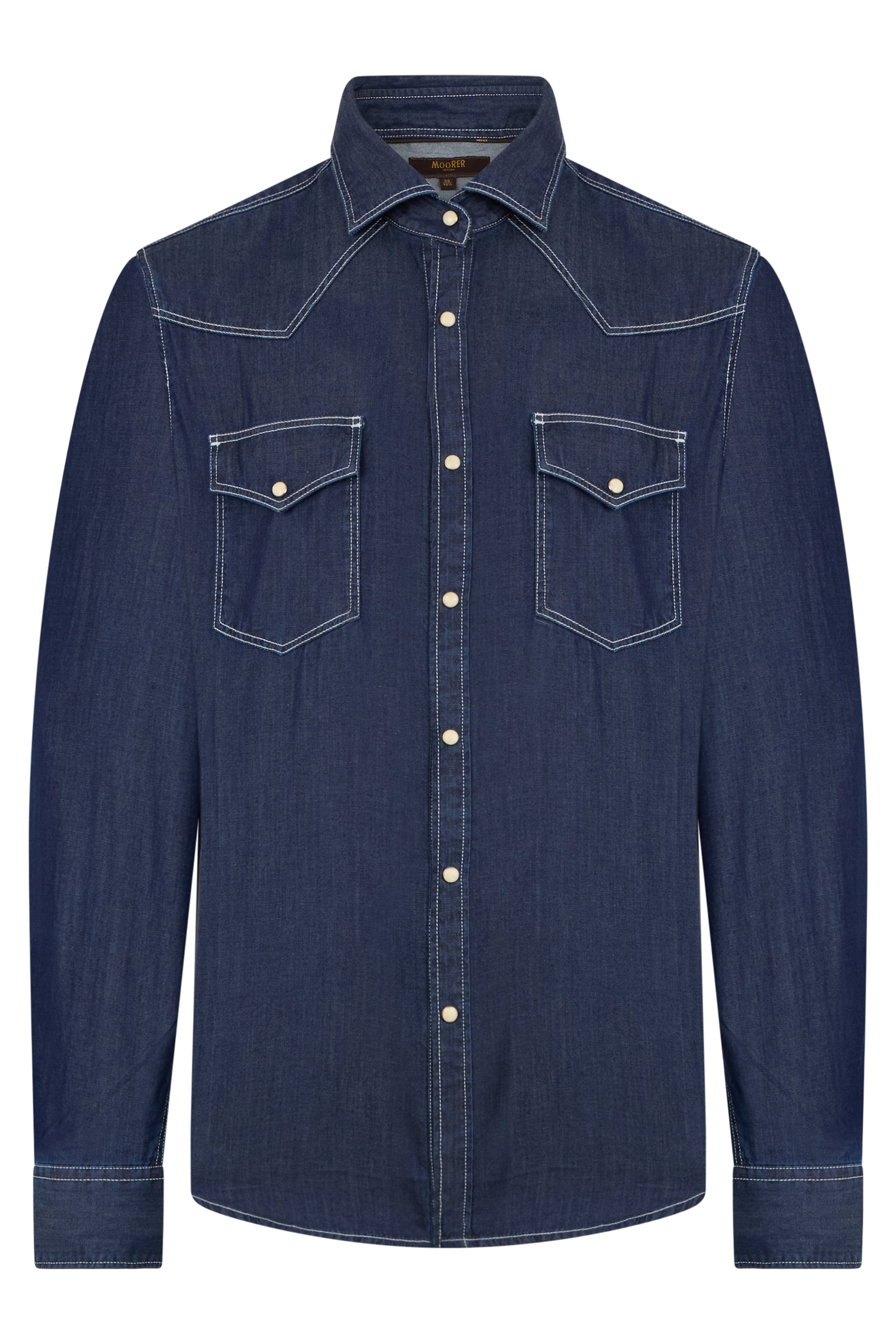Dark blue denim shirt with pockets in a casual and refined design.