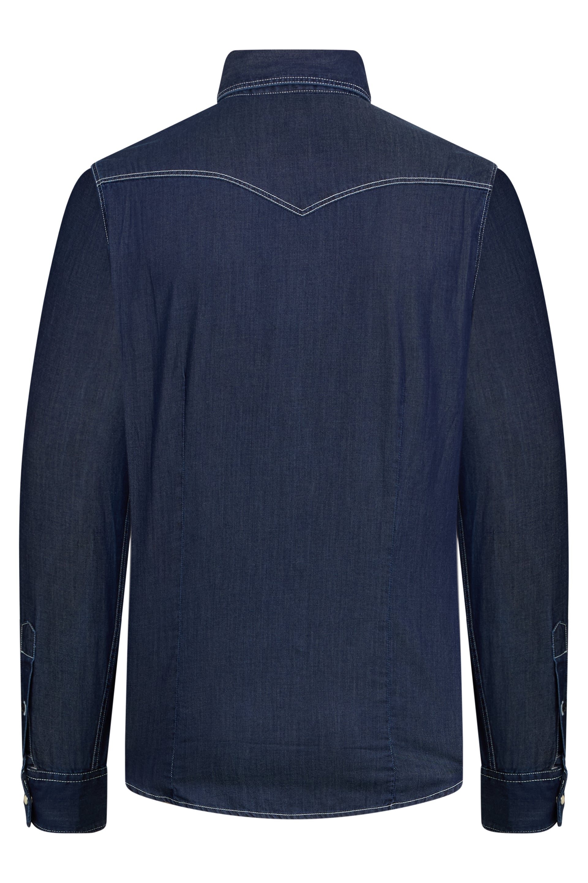 Dark blue denim shirt with pockets in a casual and refined design.