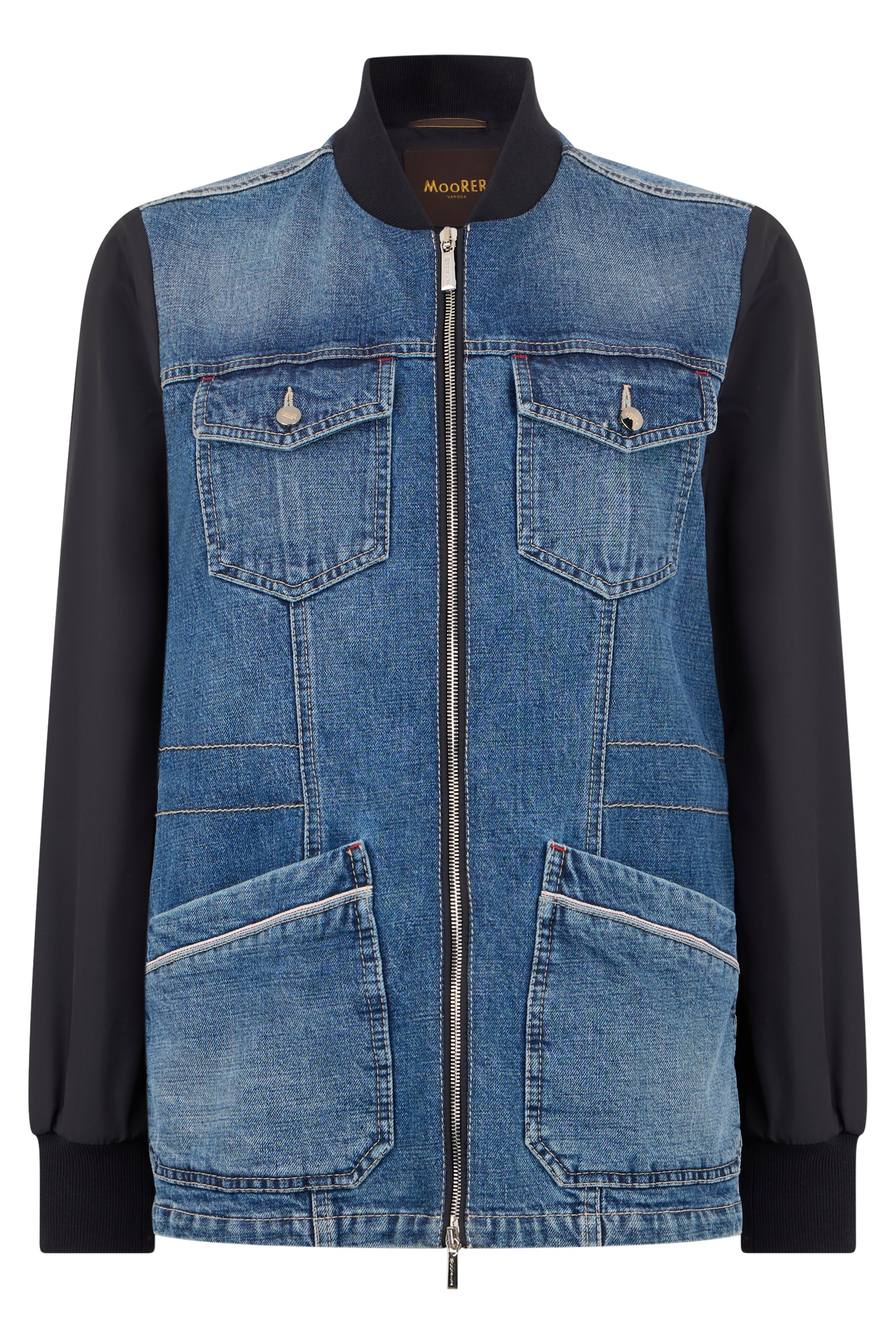 Light denim jacket with long sleeves.