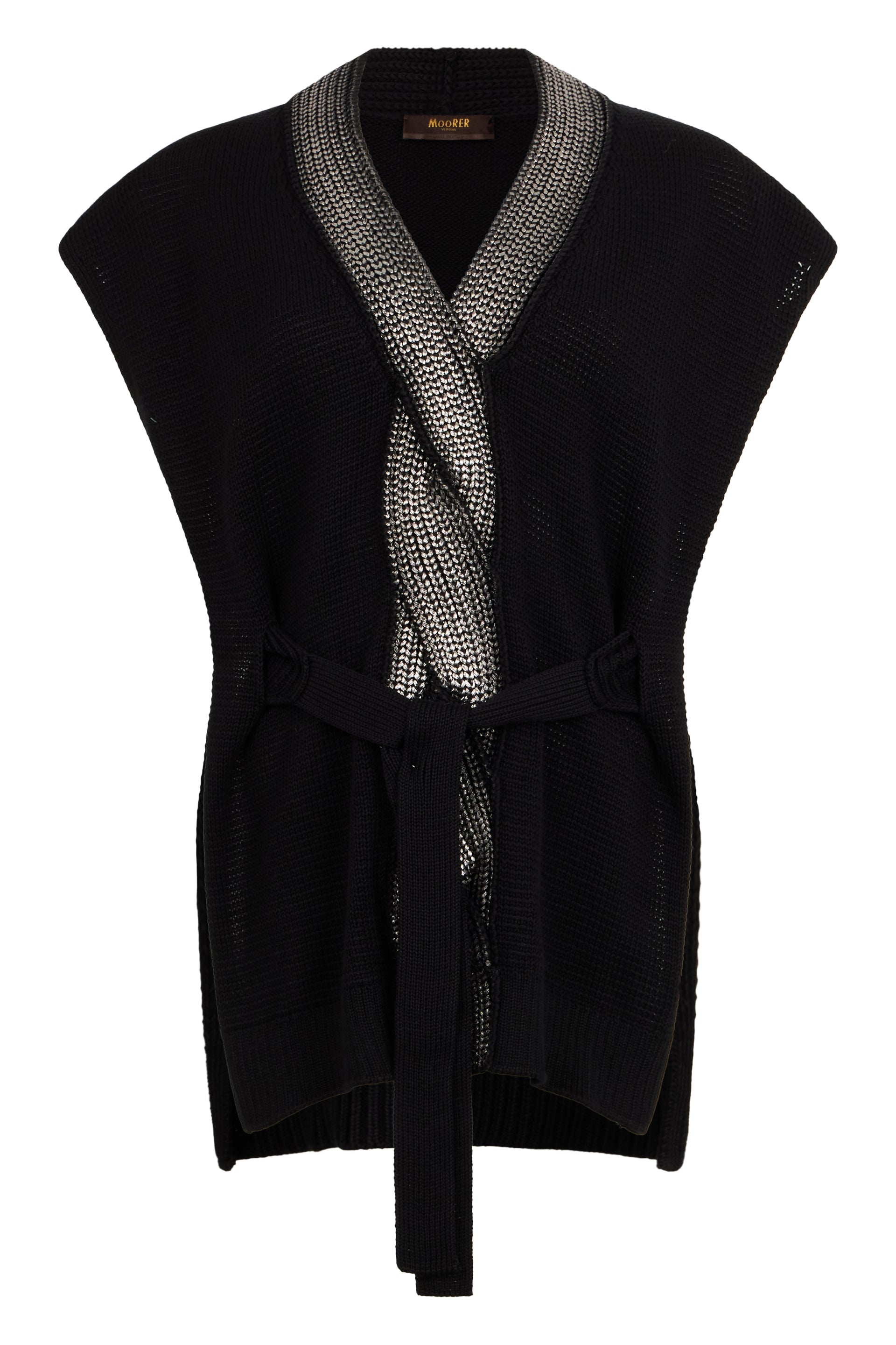 Black sweater without sleeves elegant with belt.