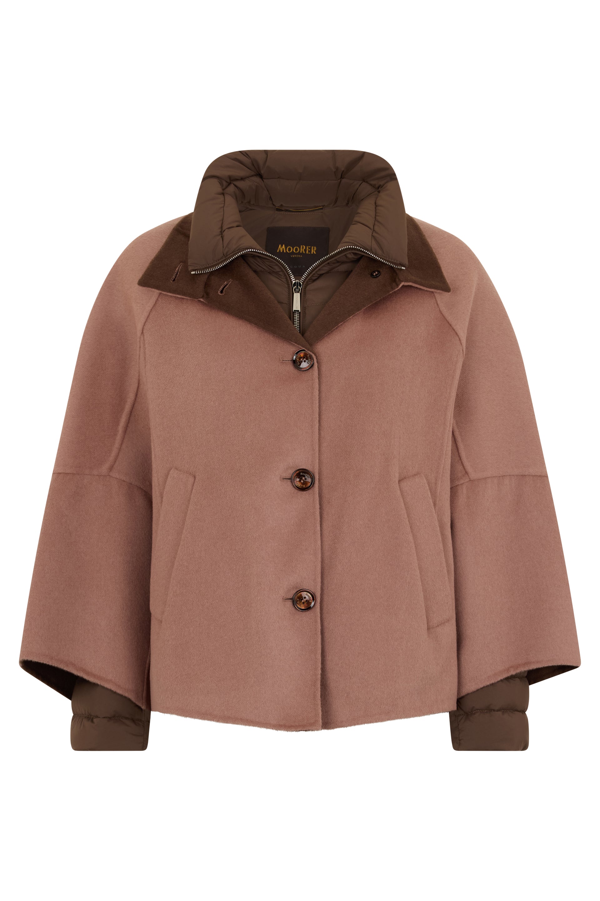 Elegant light brown down jacket with a refined design.