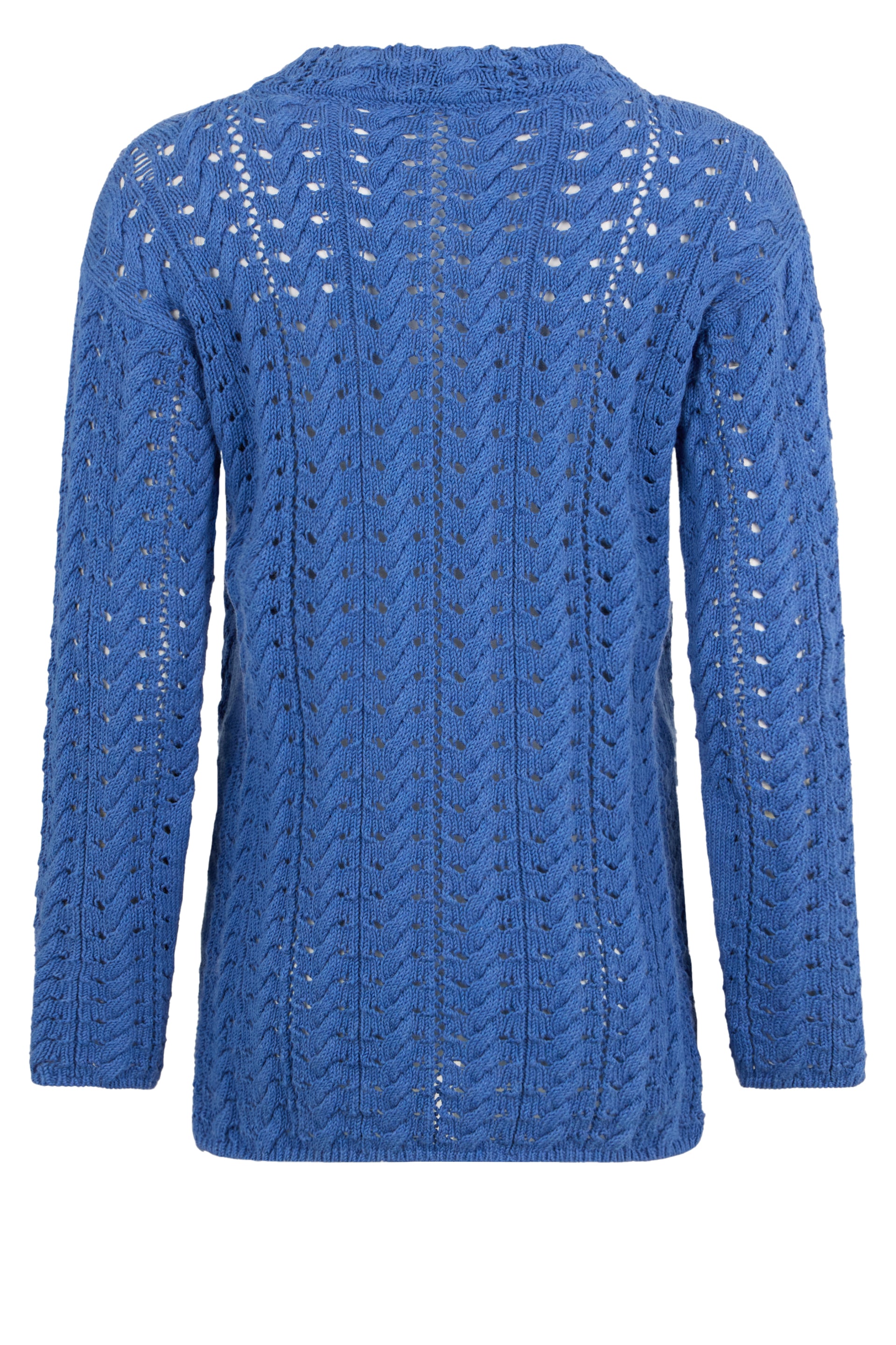 Lace sweater in blue with long sleeves.
