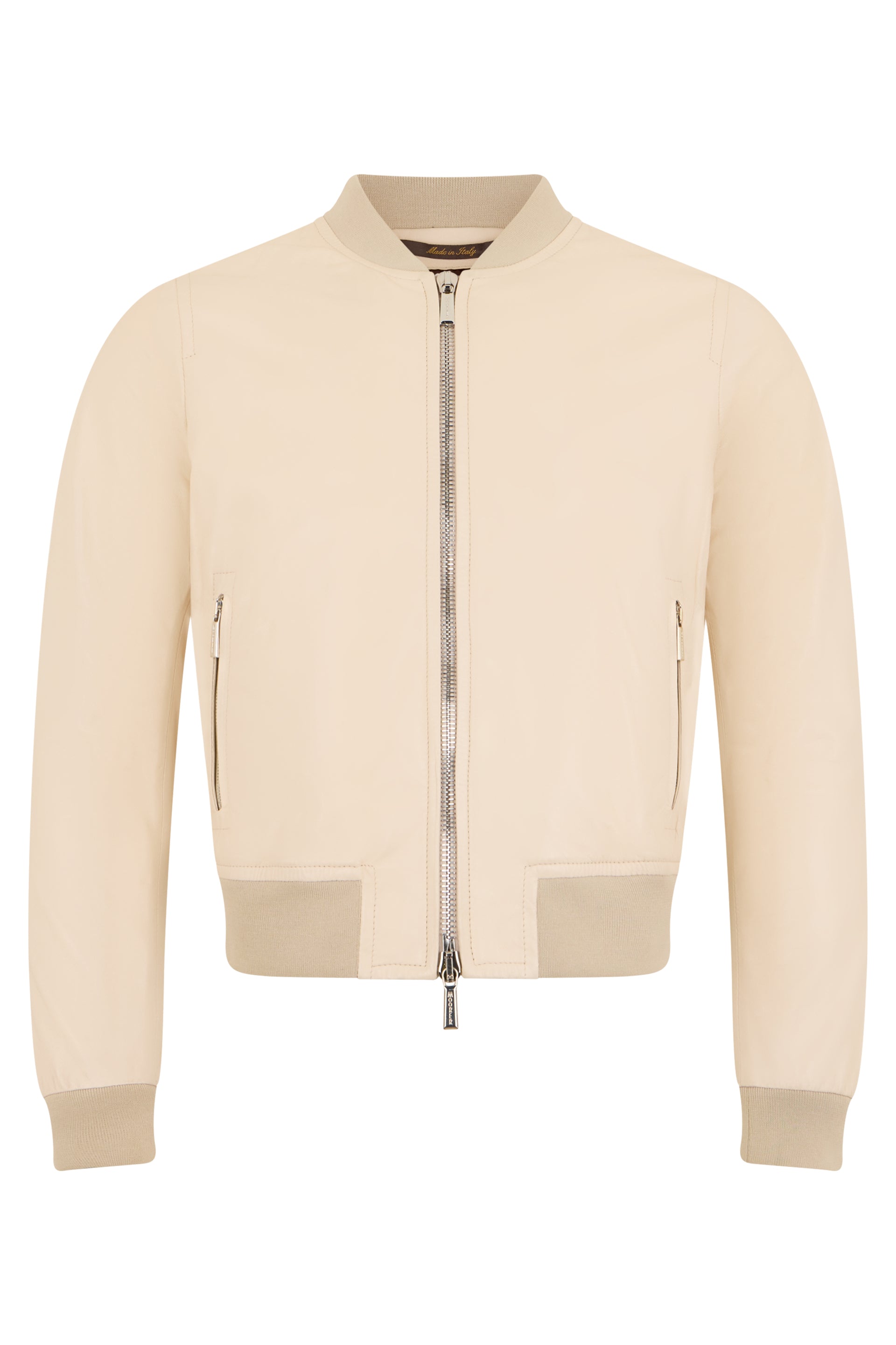 Beige leather bomber with casual and refined design