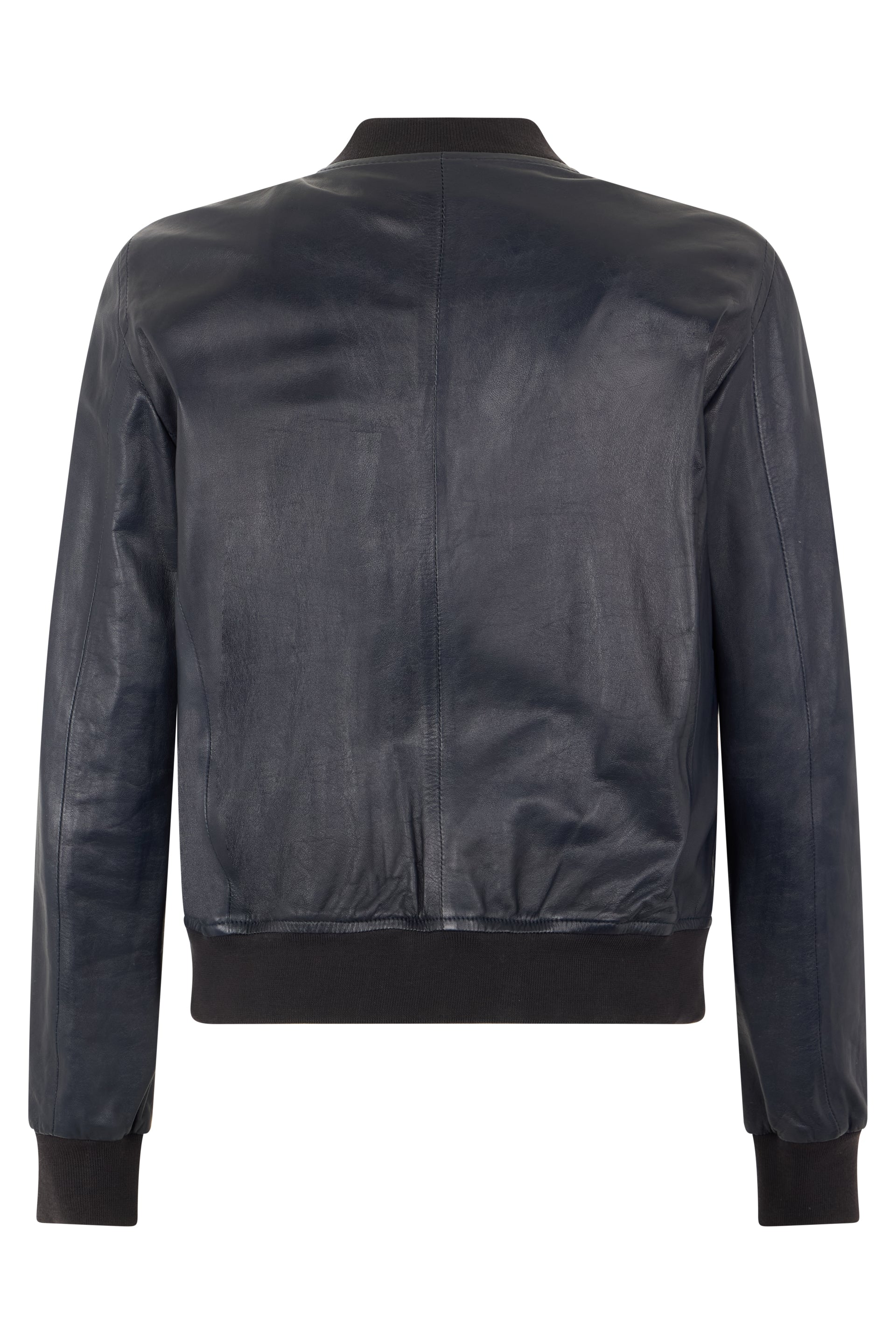 Blue leather jacket with zip and pockets