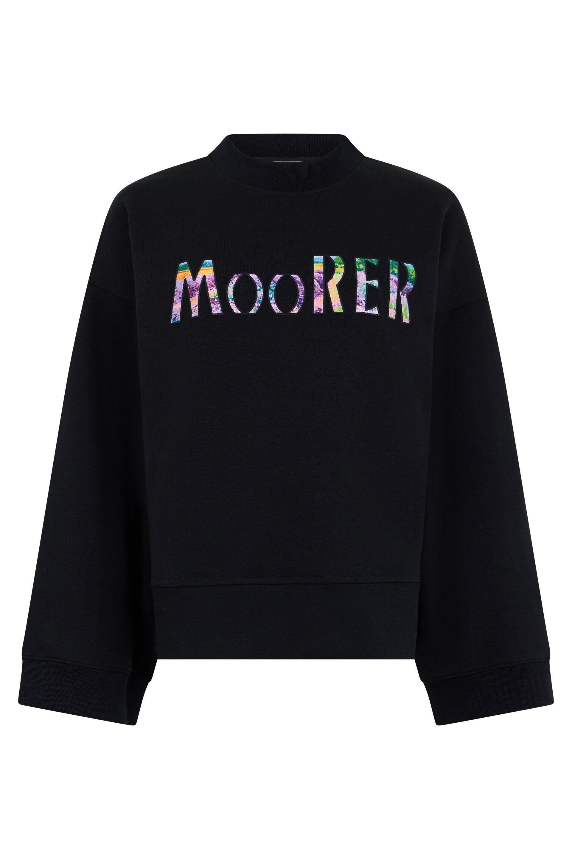 Black cropped sweatshirt with logo print.