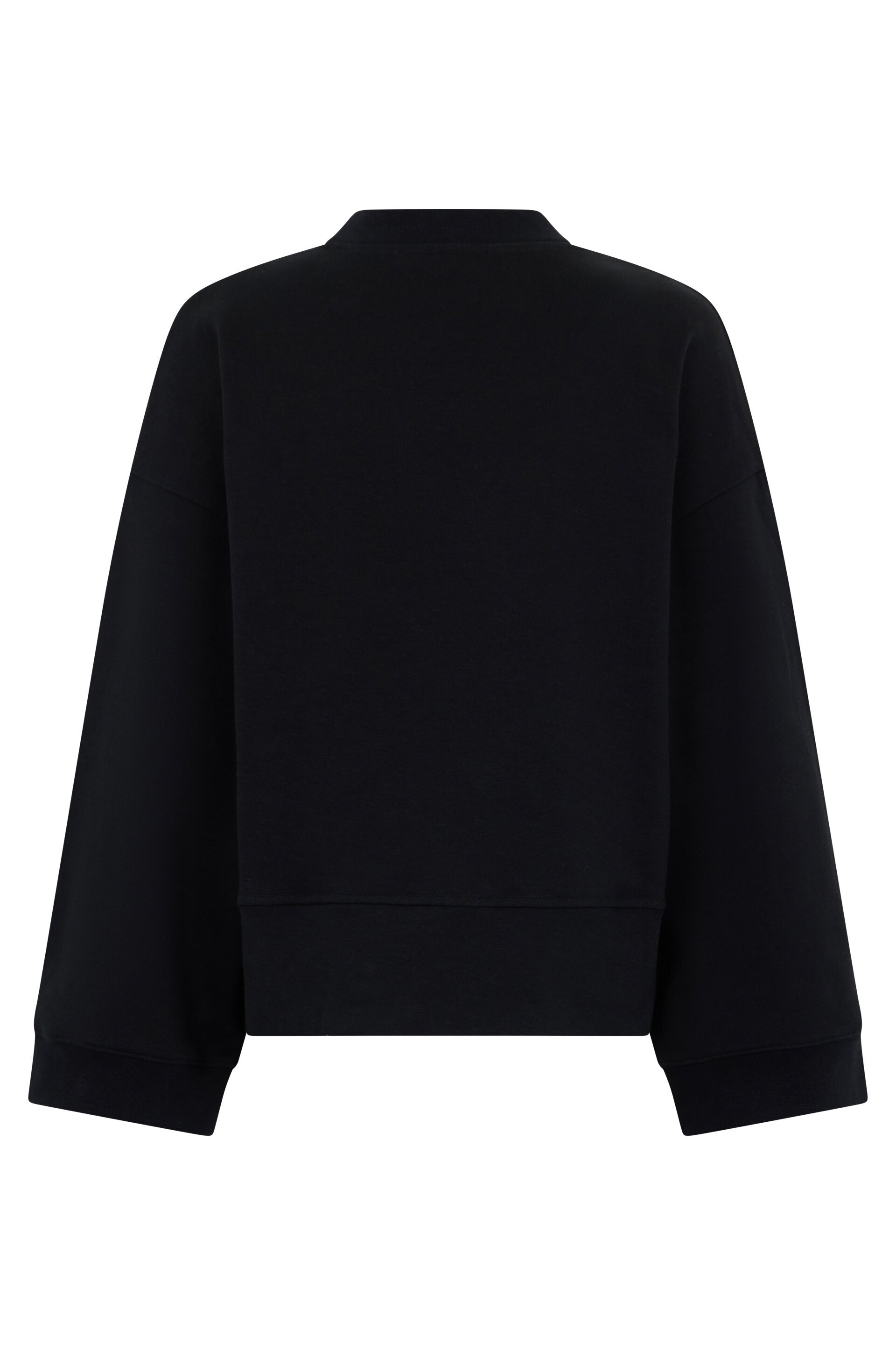 Black cropped sweatshirt with logo print.