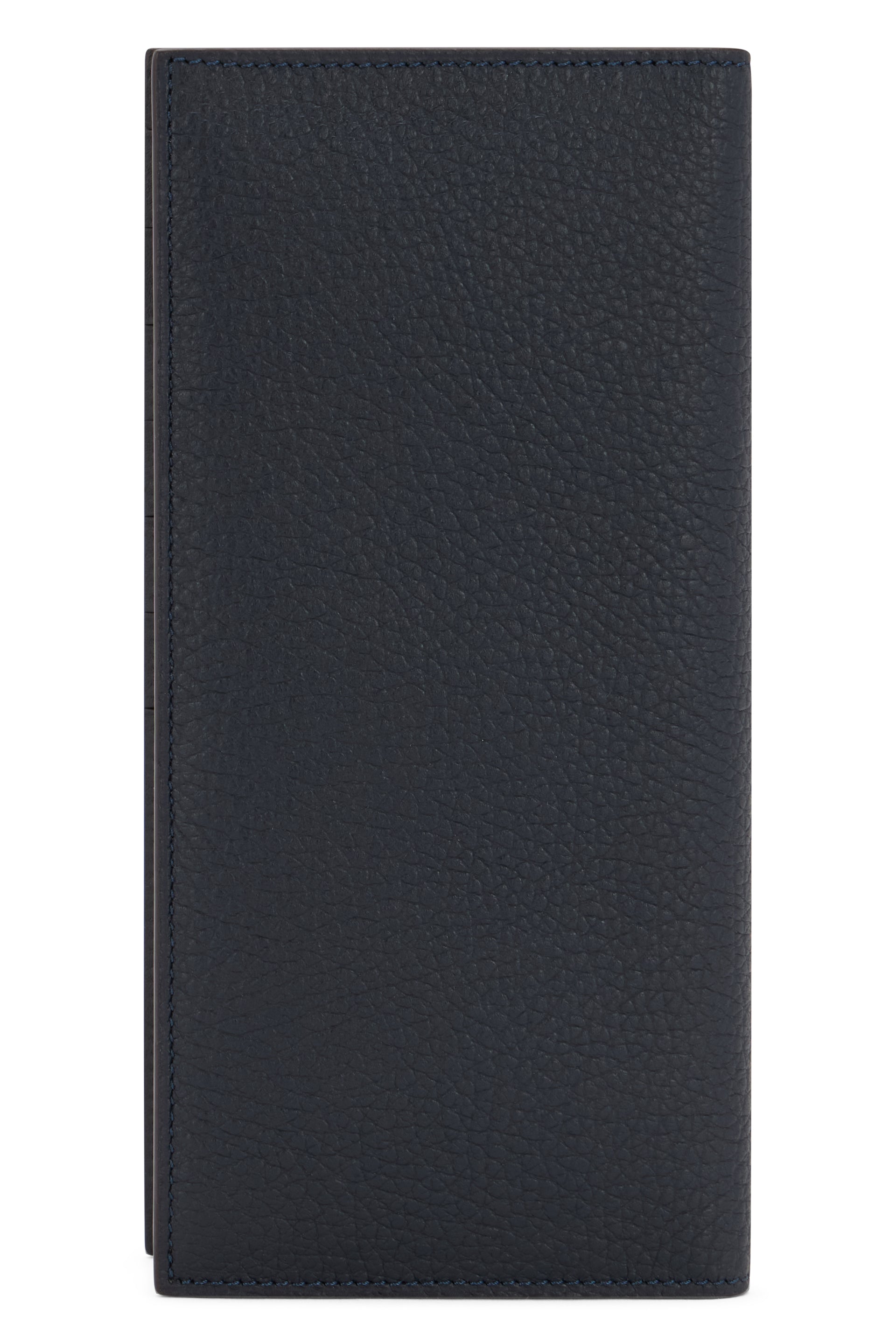 Elegant and compact dark blue leather wallet.
