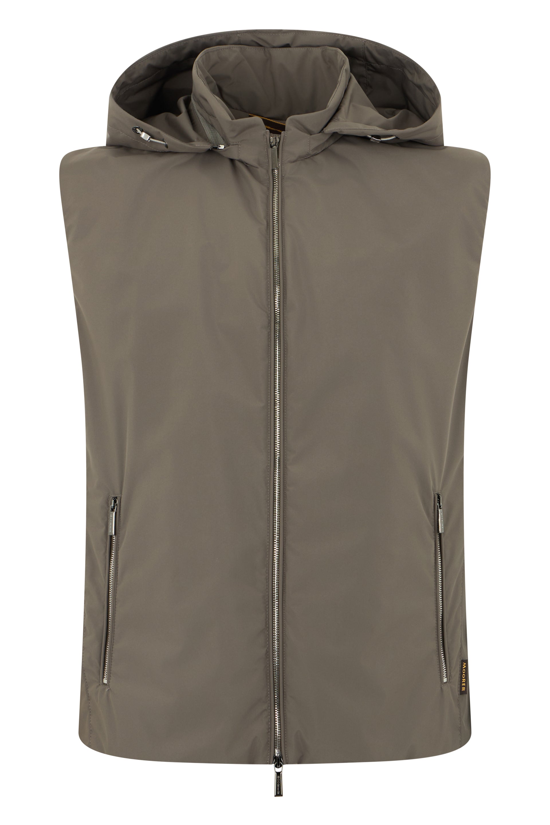 Mud-colored vest without sleeves with adjustable hood