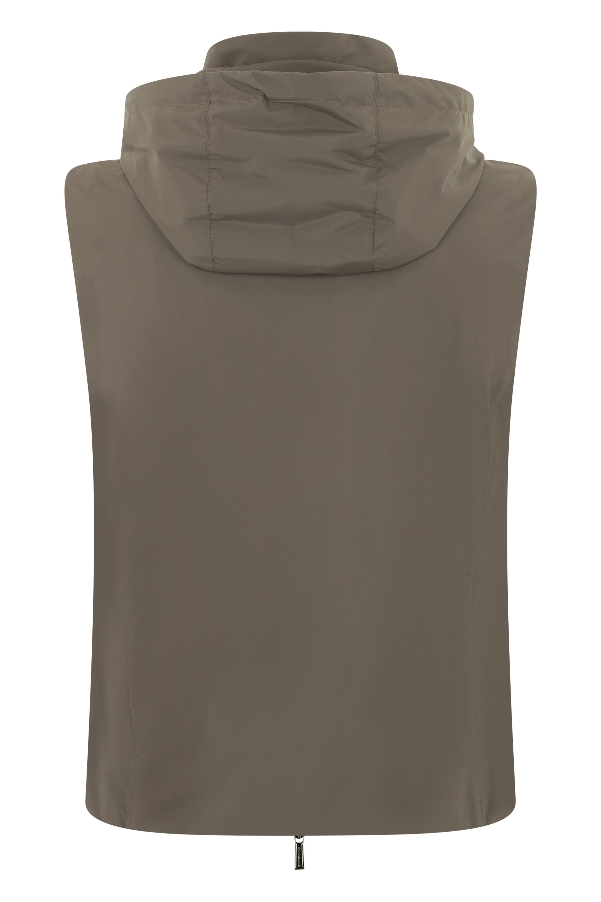 Mud-colored vest without sleeves with adjustable hood