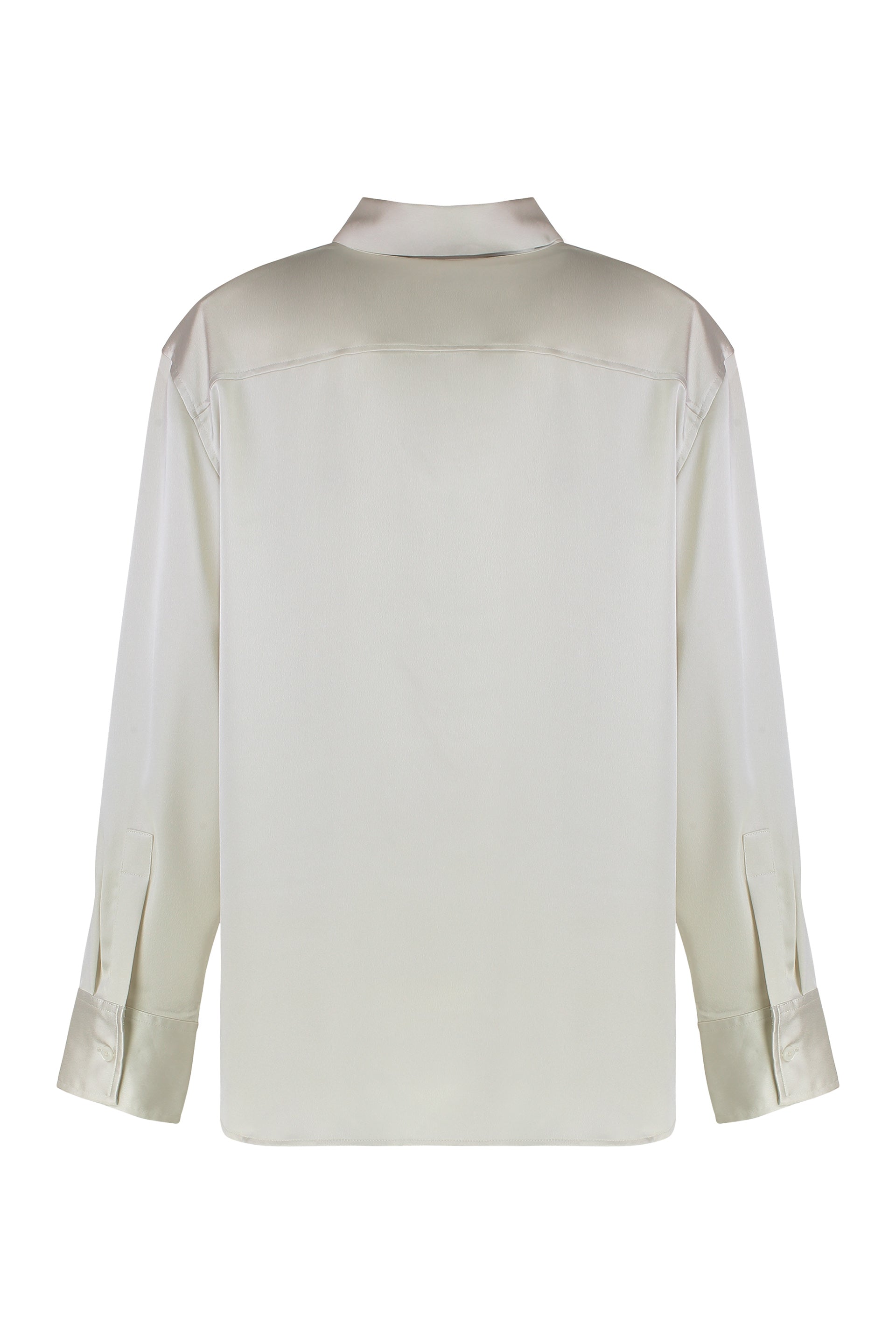 Il testo "Blusa in raso tecnico" in inglese è "Blouse in technical satin".