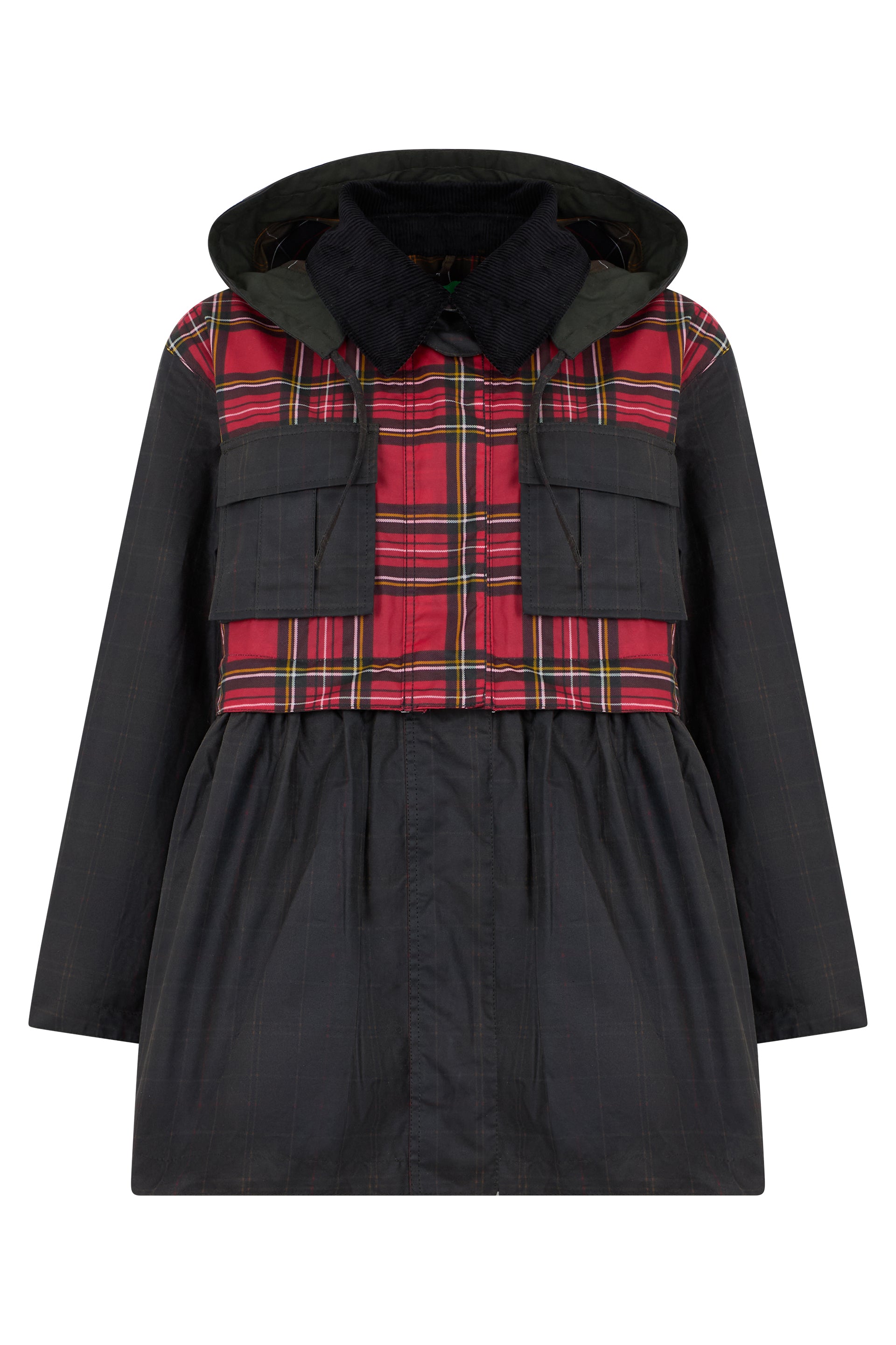 Rain jacket with peplum and tartan details
