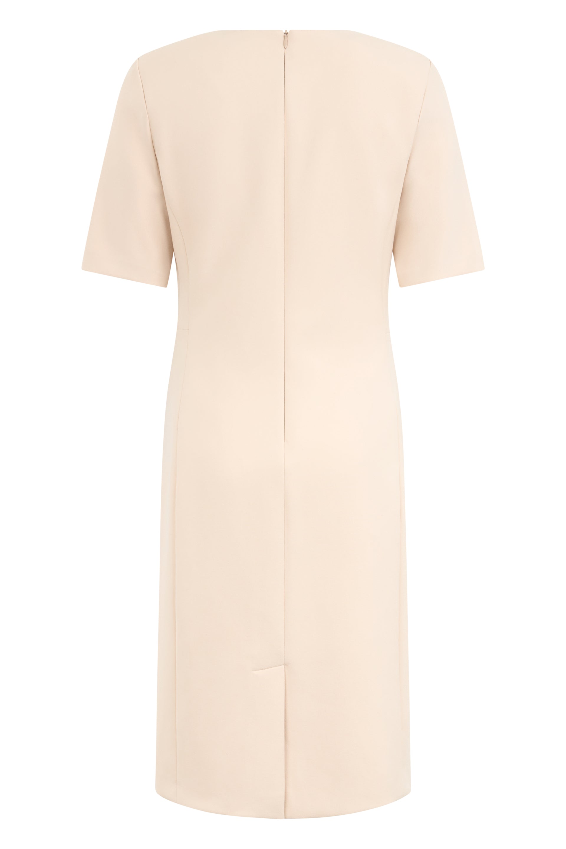 Minimal dress in sandy color with versatile design.