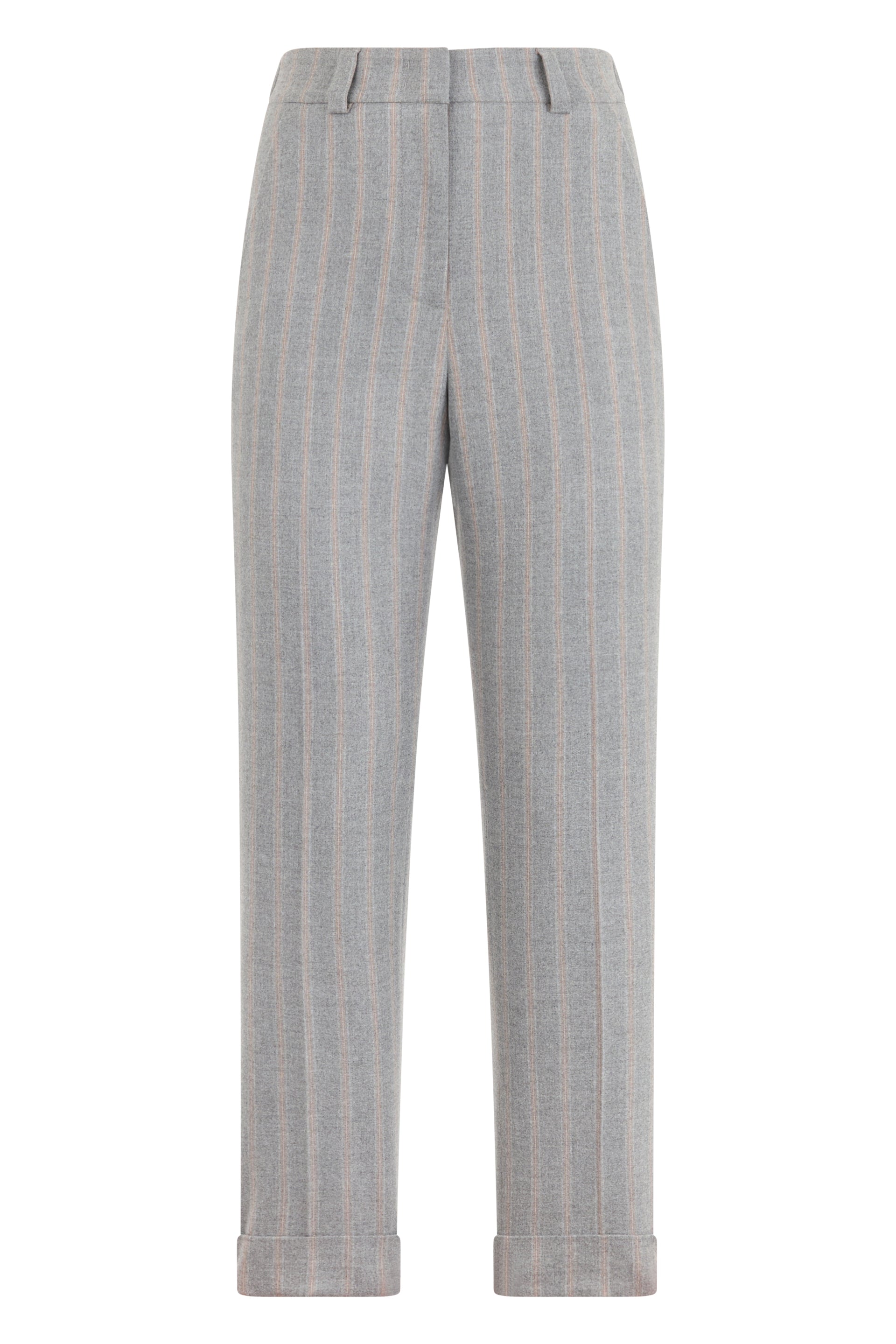 Elegant gray trousers with a pinstripe pattern ideal for any occasion.