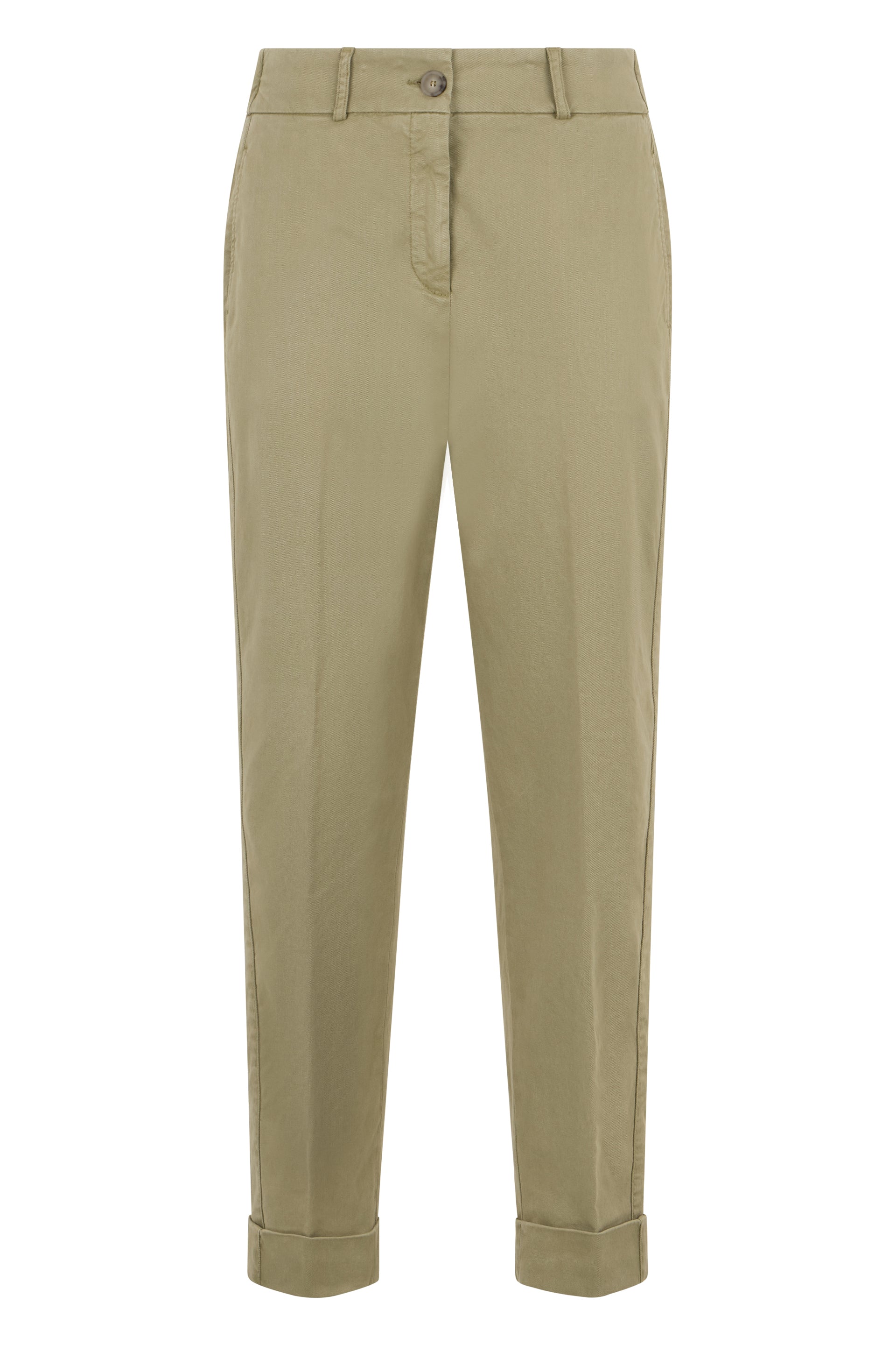 Khaki colored pants with minimal and versatile design.