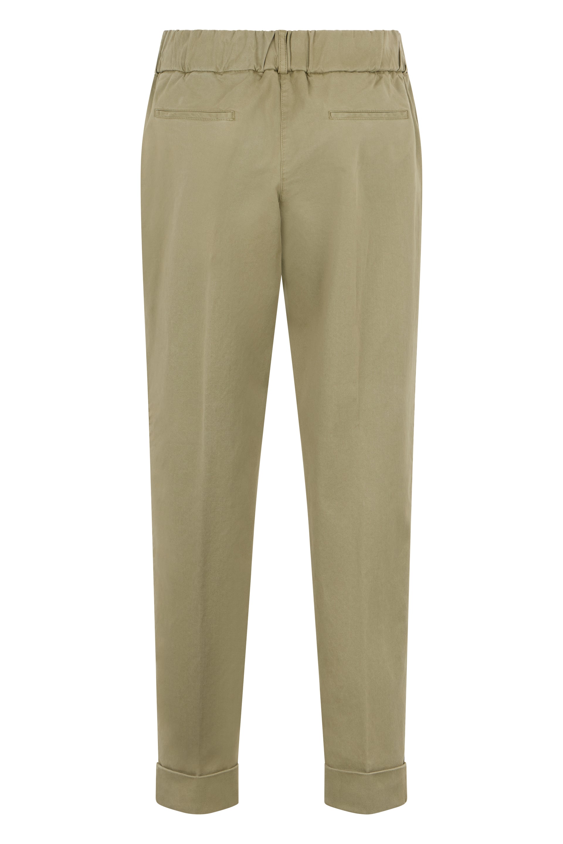Khaki colored pants with minimal and versatile design.