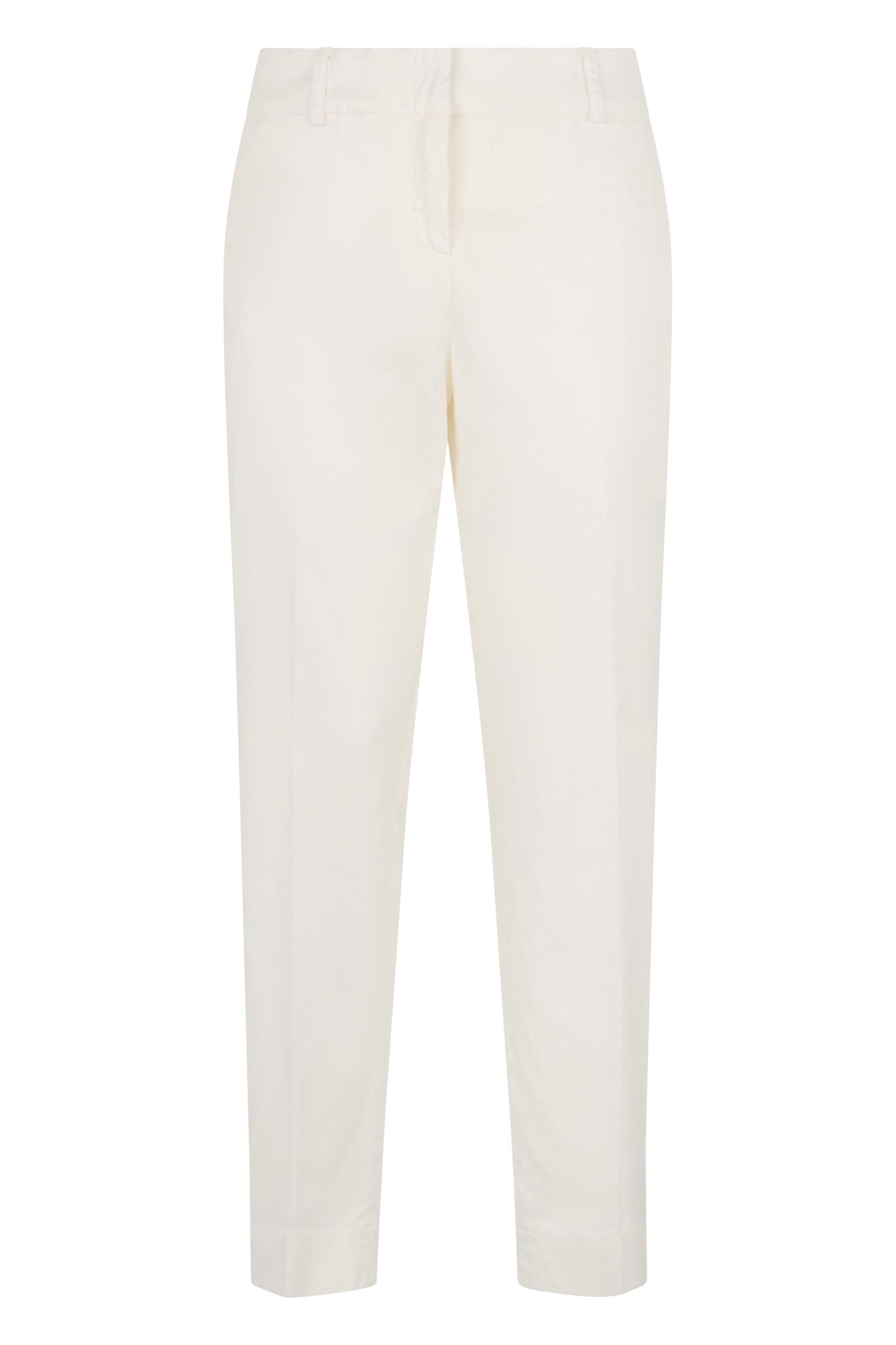 White fitted pants with an elegant and versatile design.