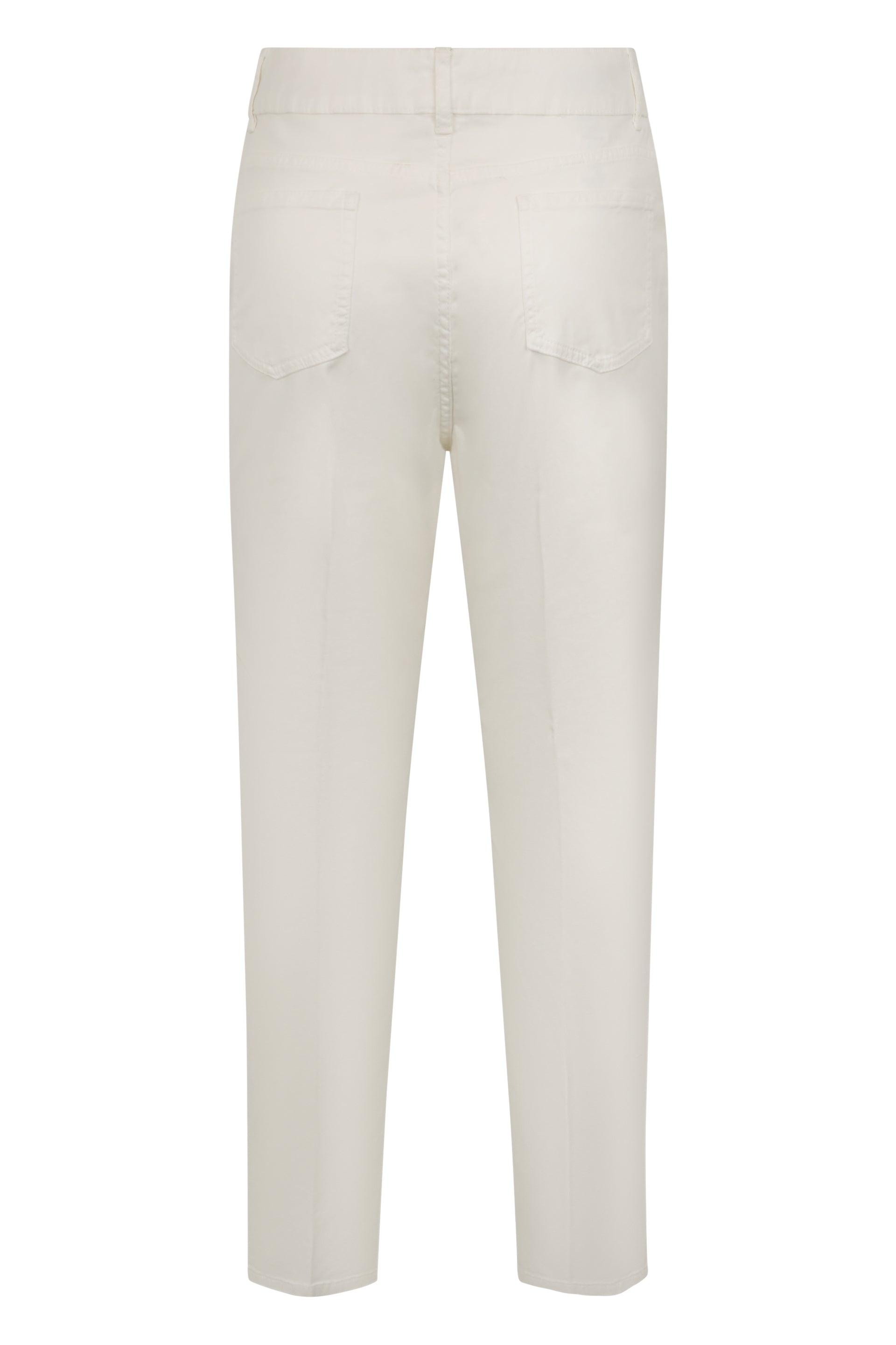 White pants with a slim cut, minimal and versatile.
