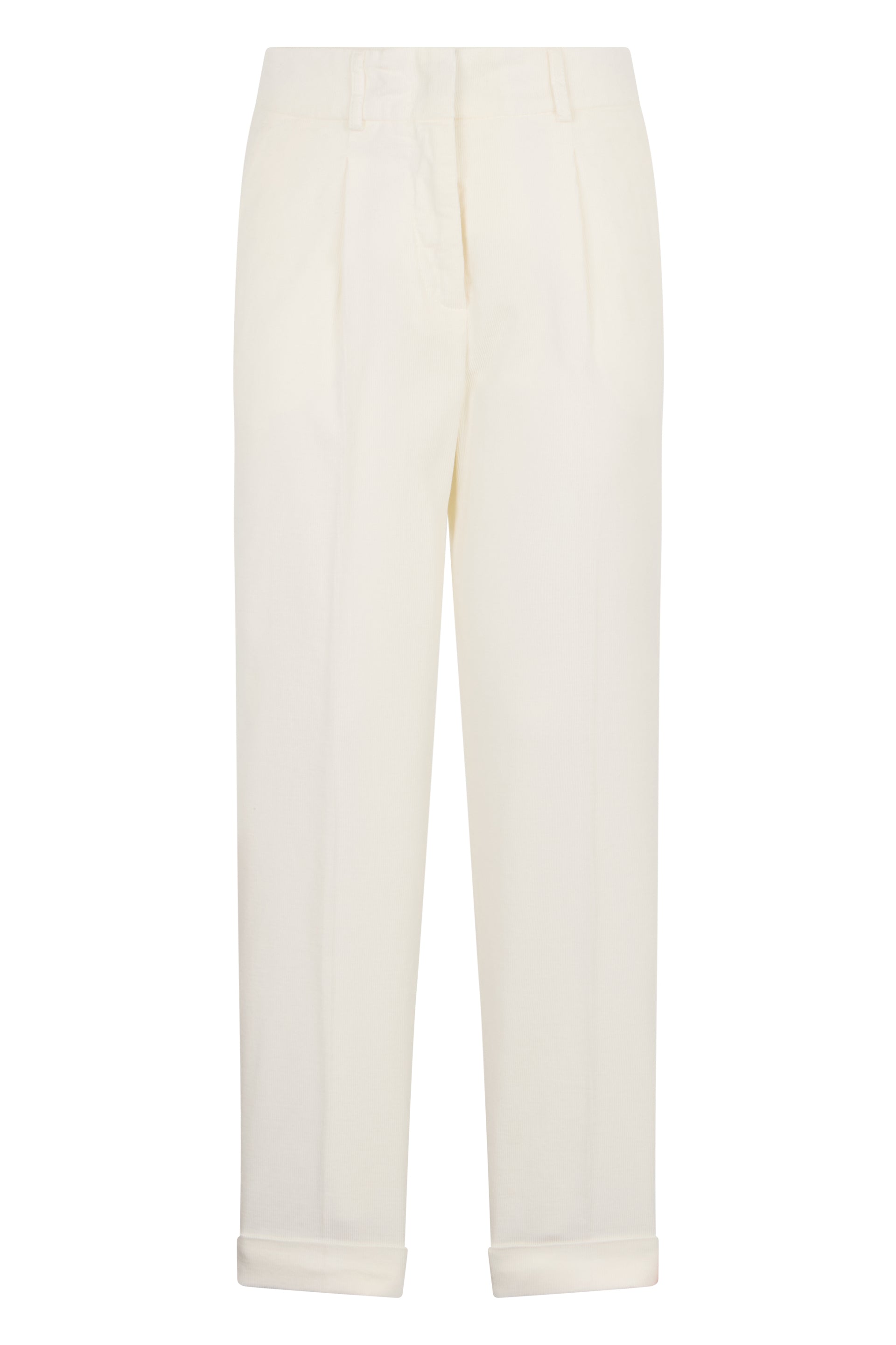 White pants with a straight cut, comfortable and versatile.