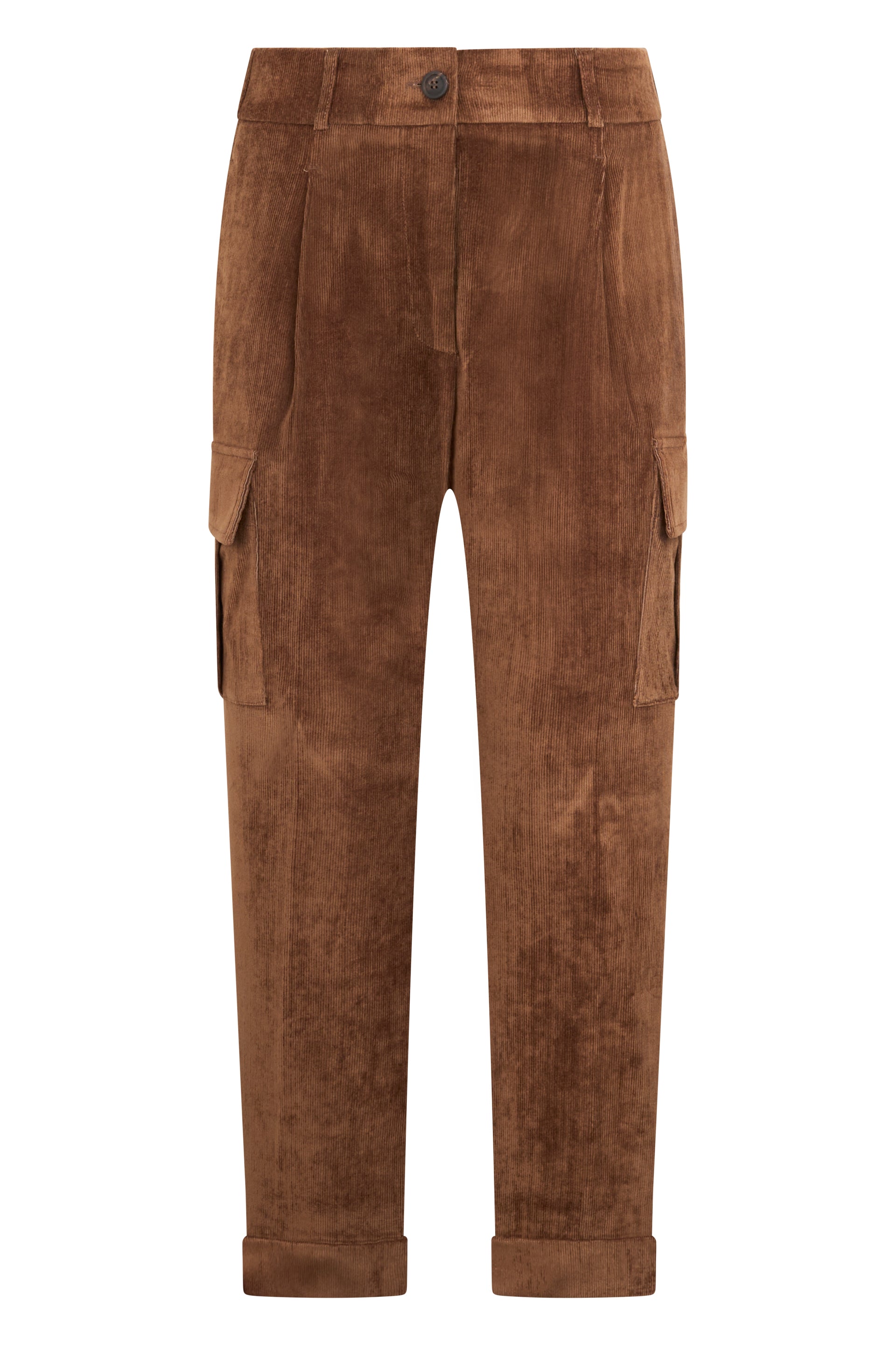 Brown pants made of corduroy fabric with a 7/8 length and a versatile and elegant design.