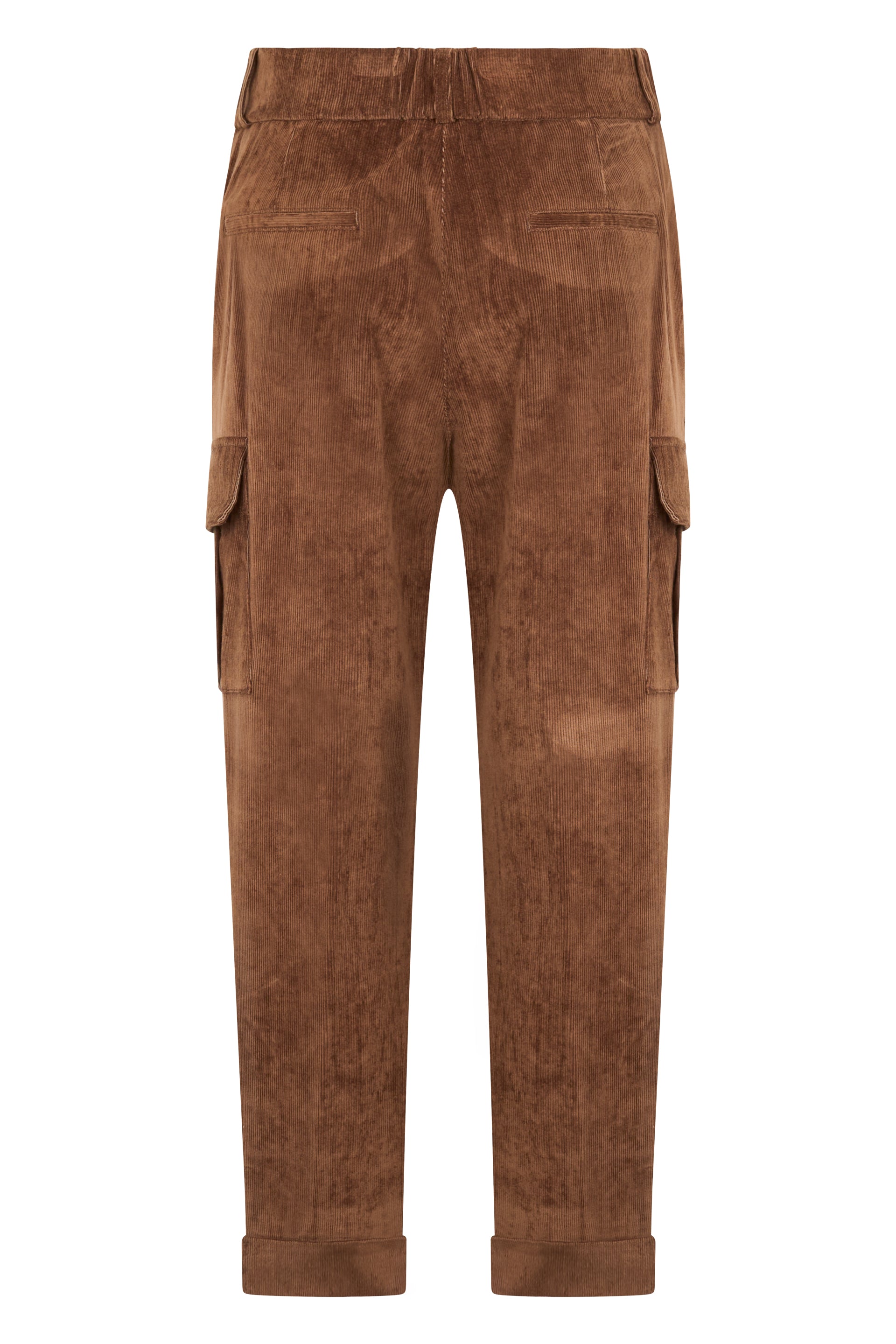 Brown pants made of corduroy fabric with a 7/8 length and a versatile and elegant design.