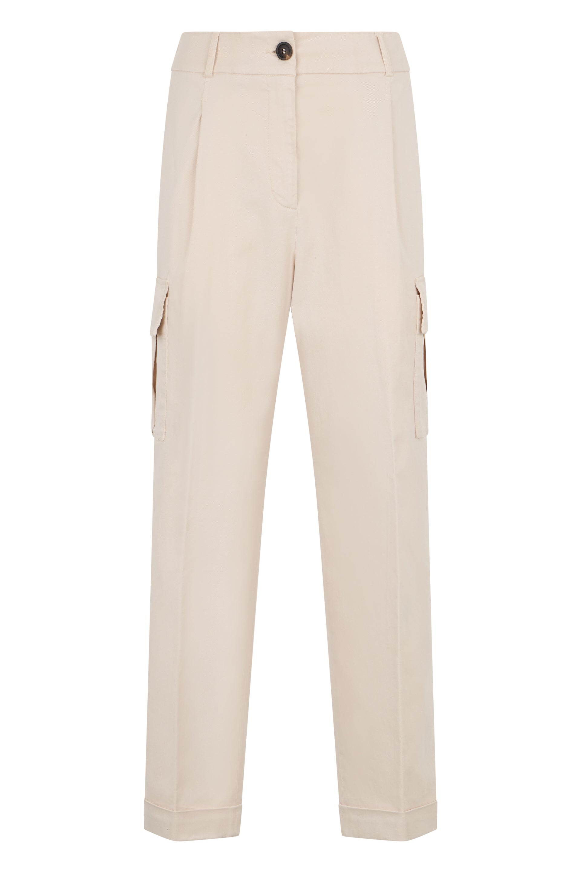Beige trousers with a straight cut and cargo pockets, ideal for a casual and fashionable look.