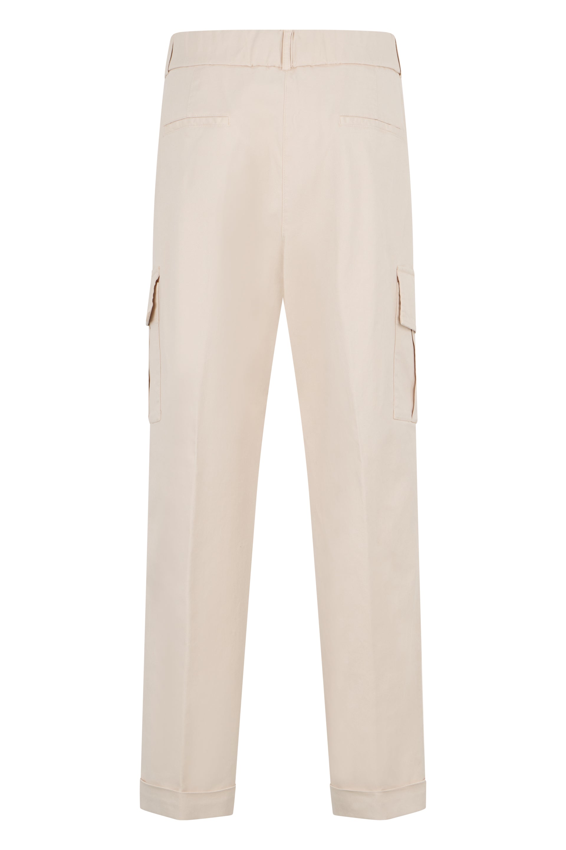Beige trousers with a straight cut and cargo pockets, ideal for a casual and fashionable look.