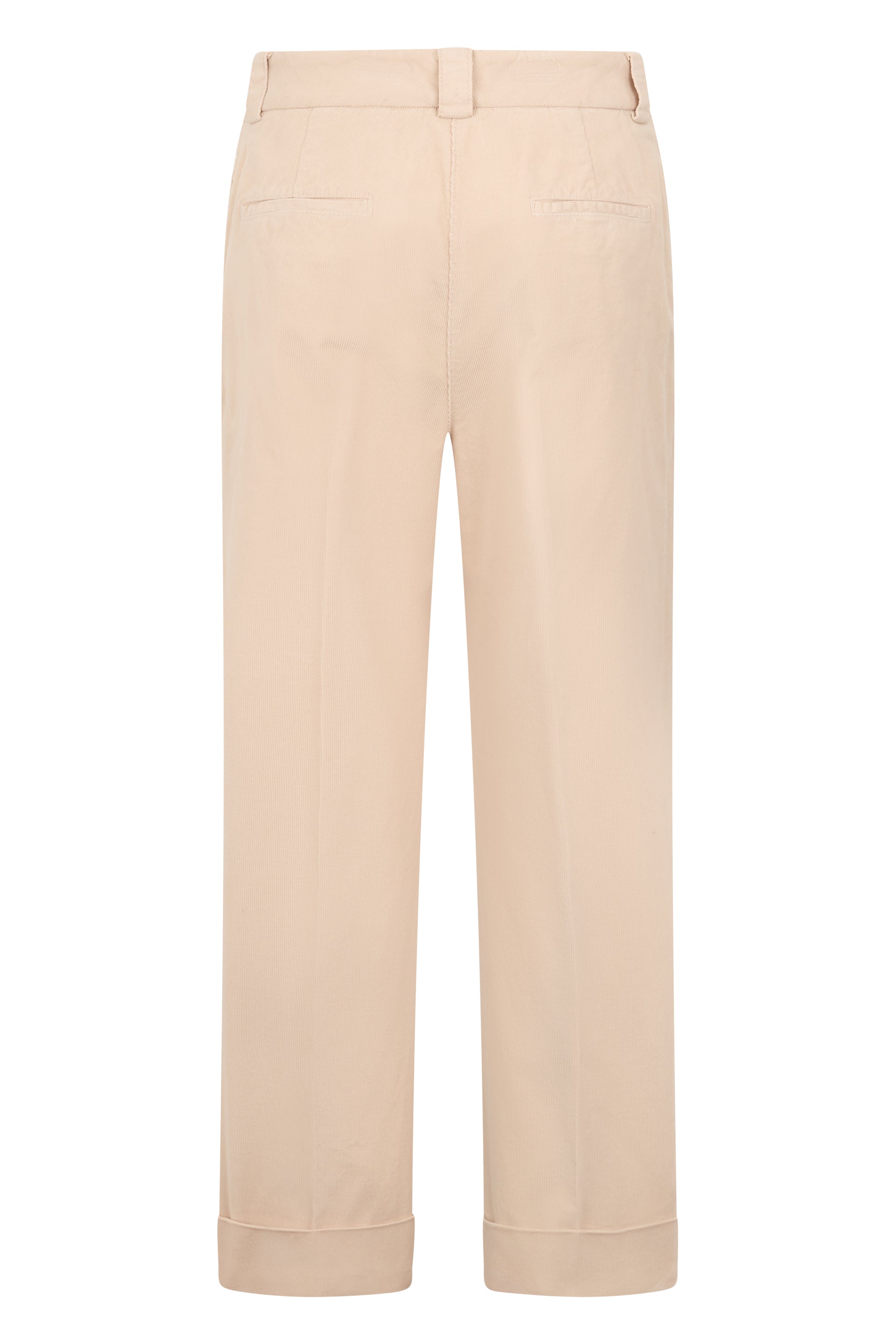 Beige pants with a straight cut to the calf, minimalist and versatile.