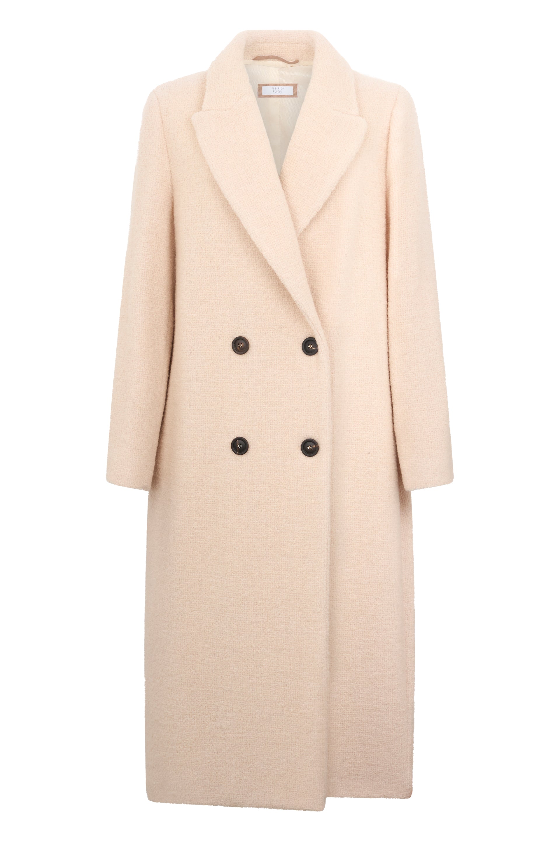 Elegant long coat in shades of beige with a minimal and chic design.