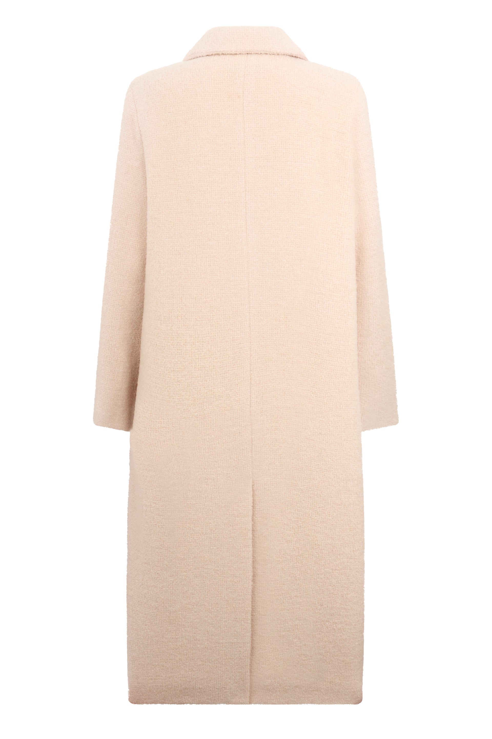 Elegant long coat in shades of beige with a minimal and chic design.