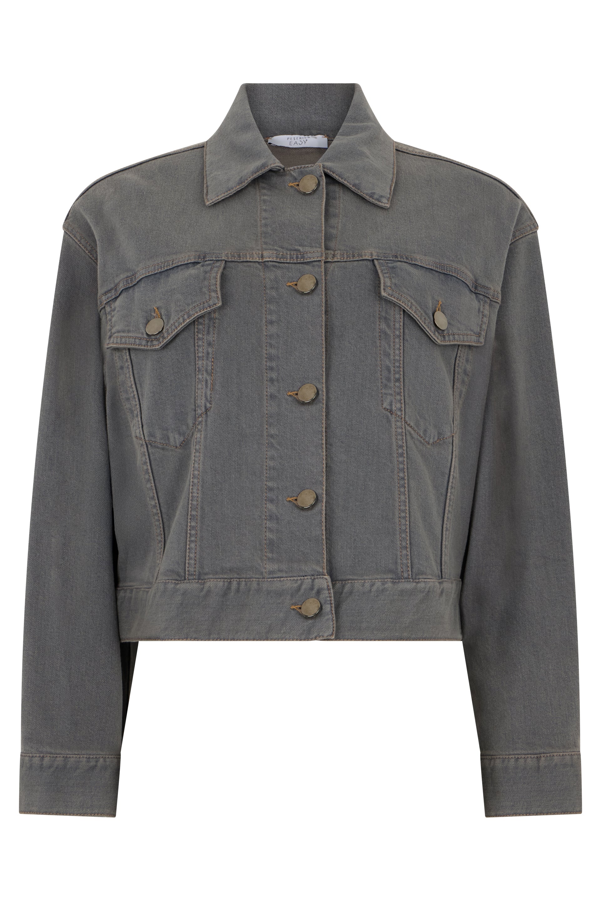 Denim jacket in dark gray with a casual and versatile design.