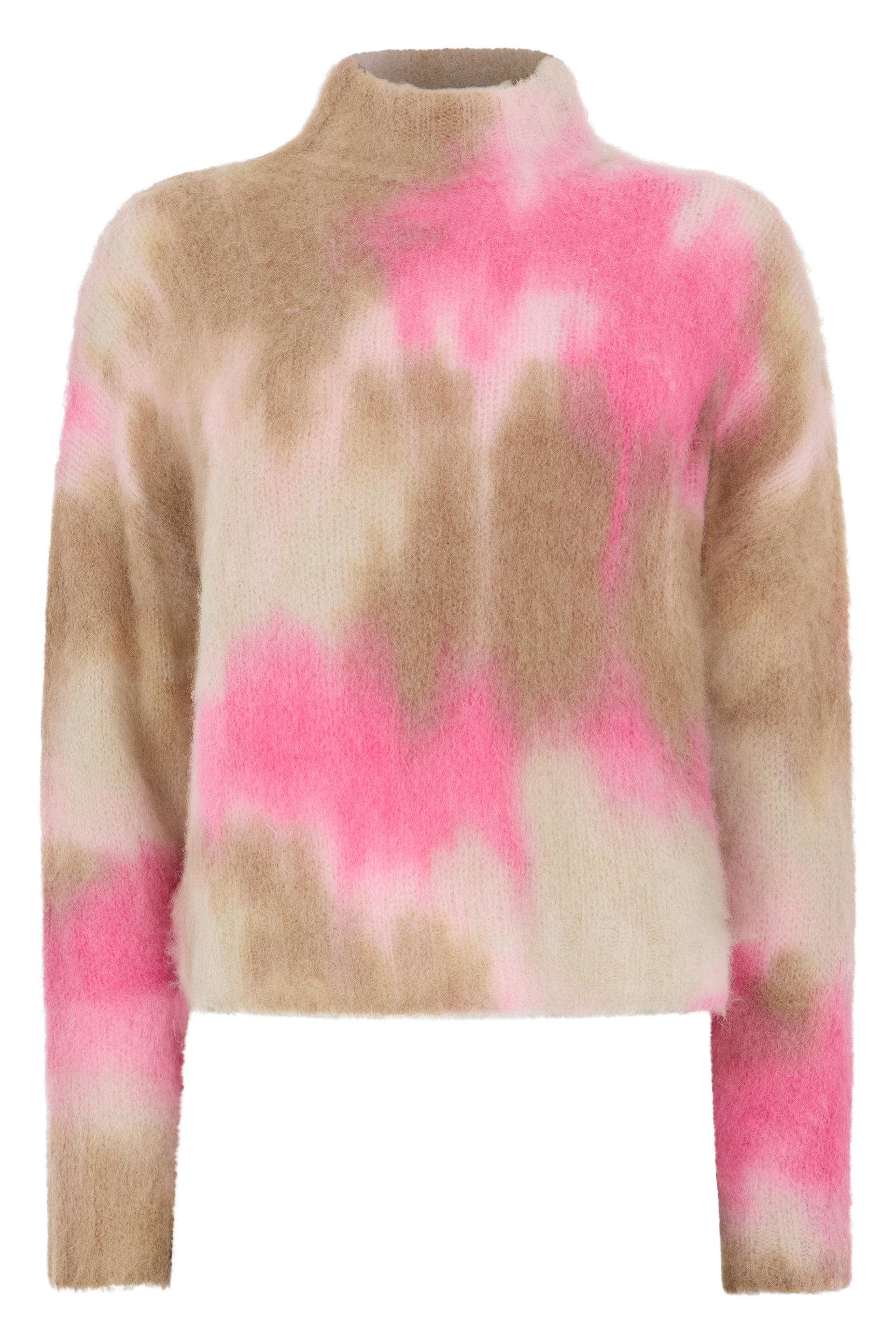 Modern sweater with a faded pattern between beige and pink.