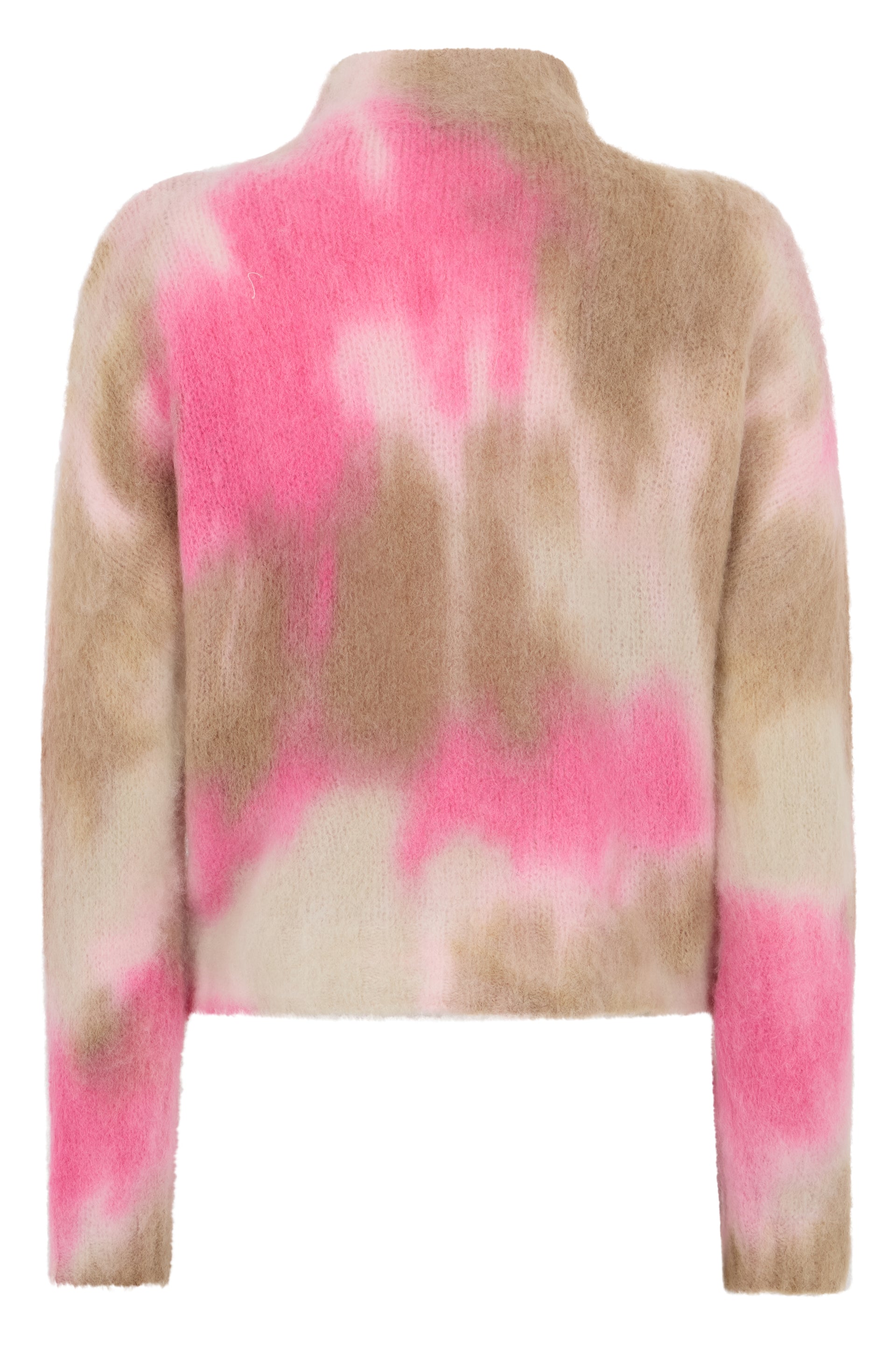 Modern sweater with a faded pattern between beige and pink.