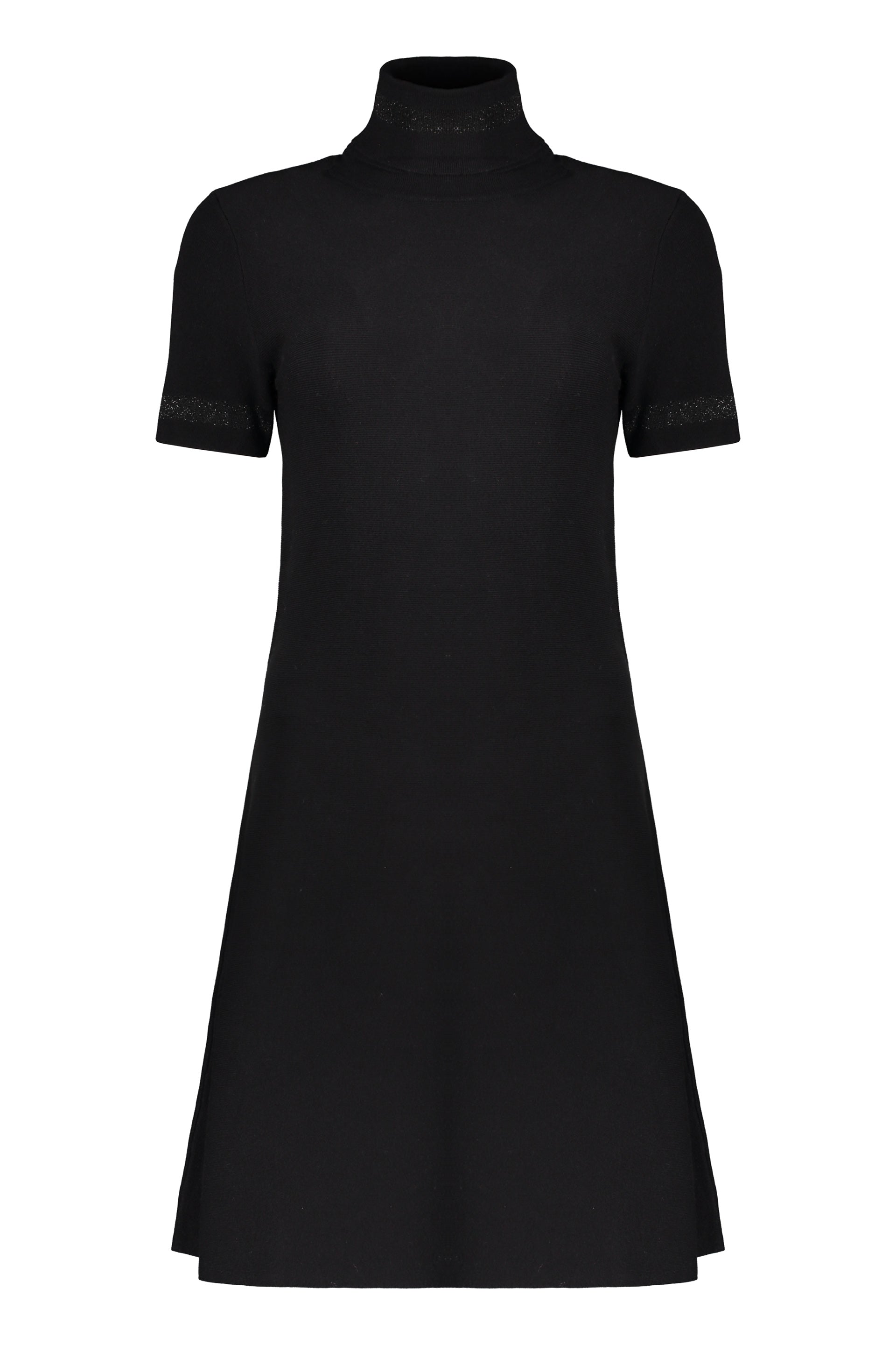 Elegant black dress with high collar