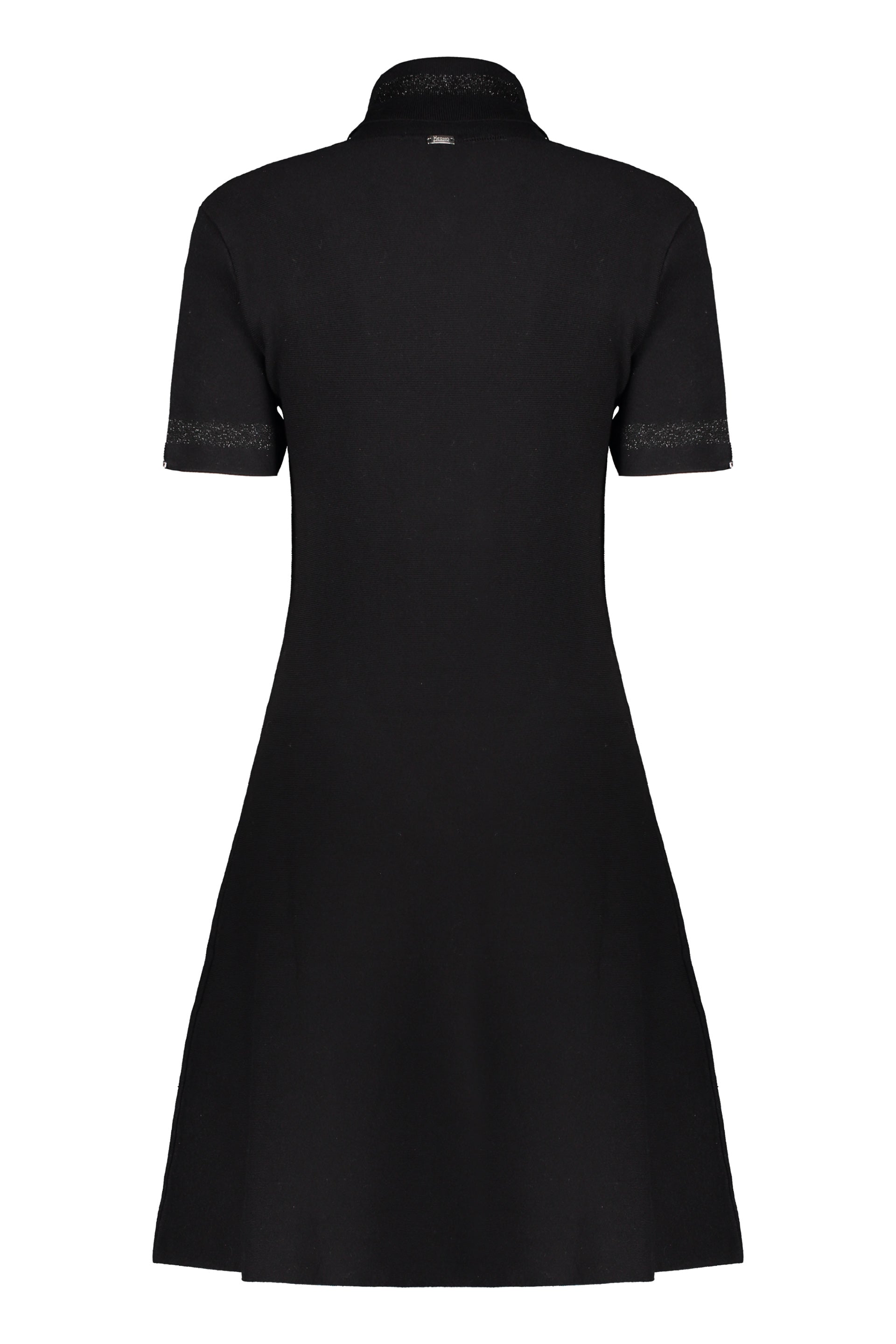 Elegant black dress with high collar