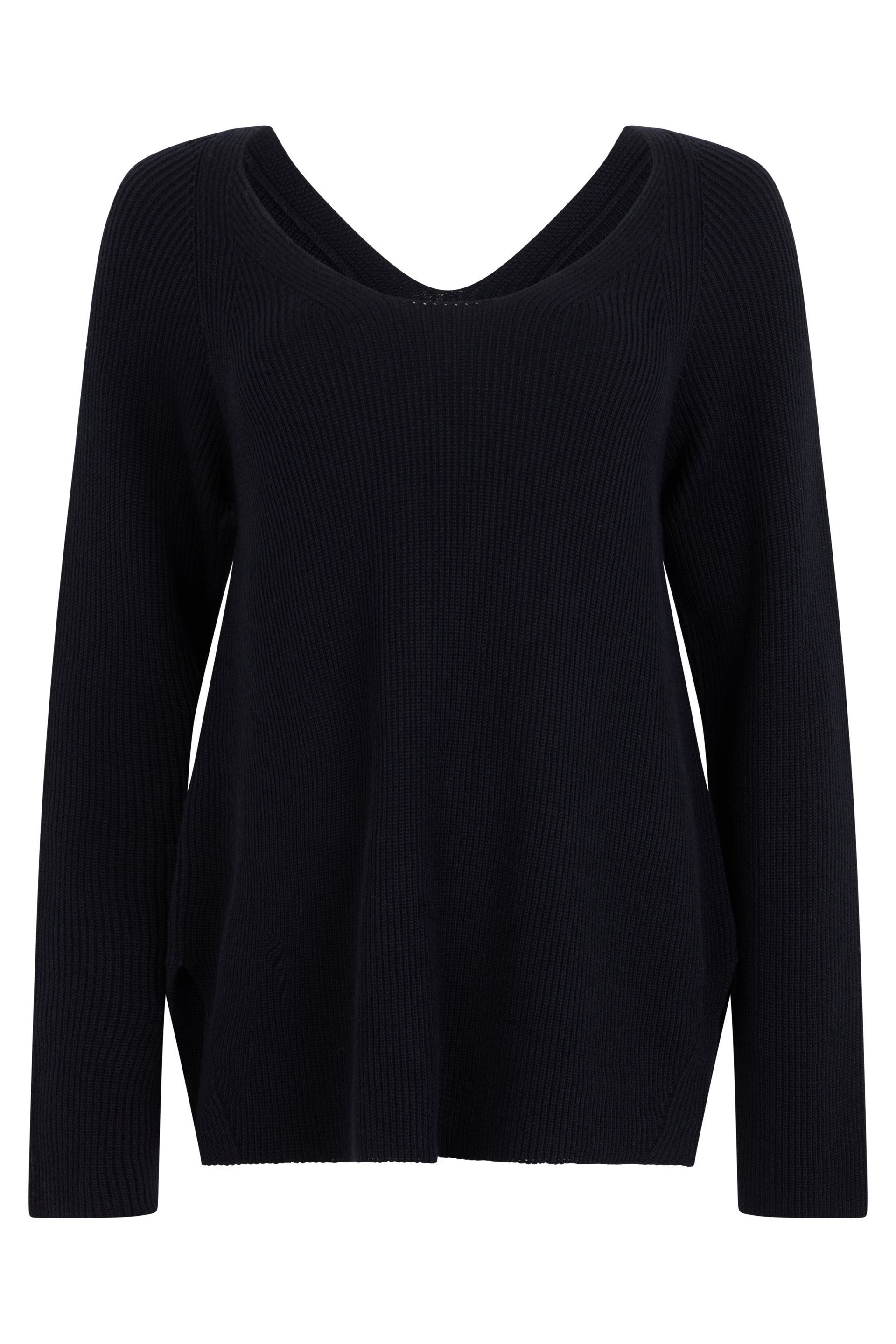 Black V-neck sweater elegant and versatile.