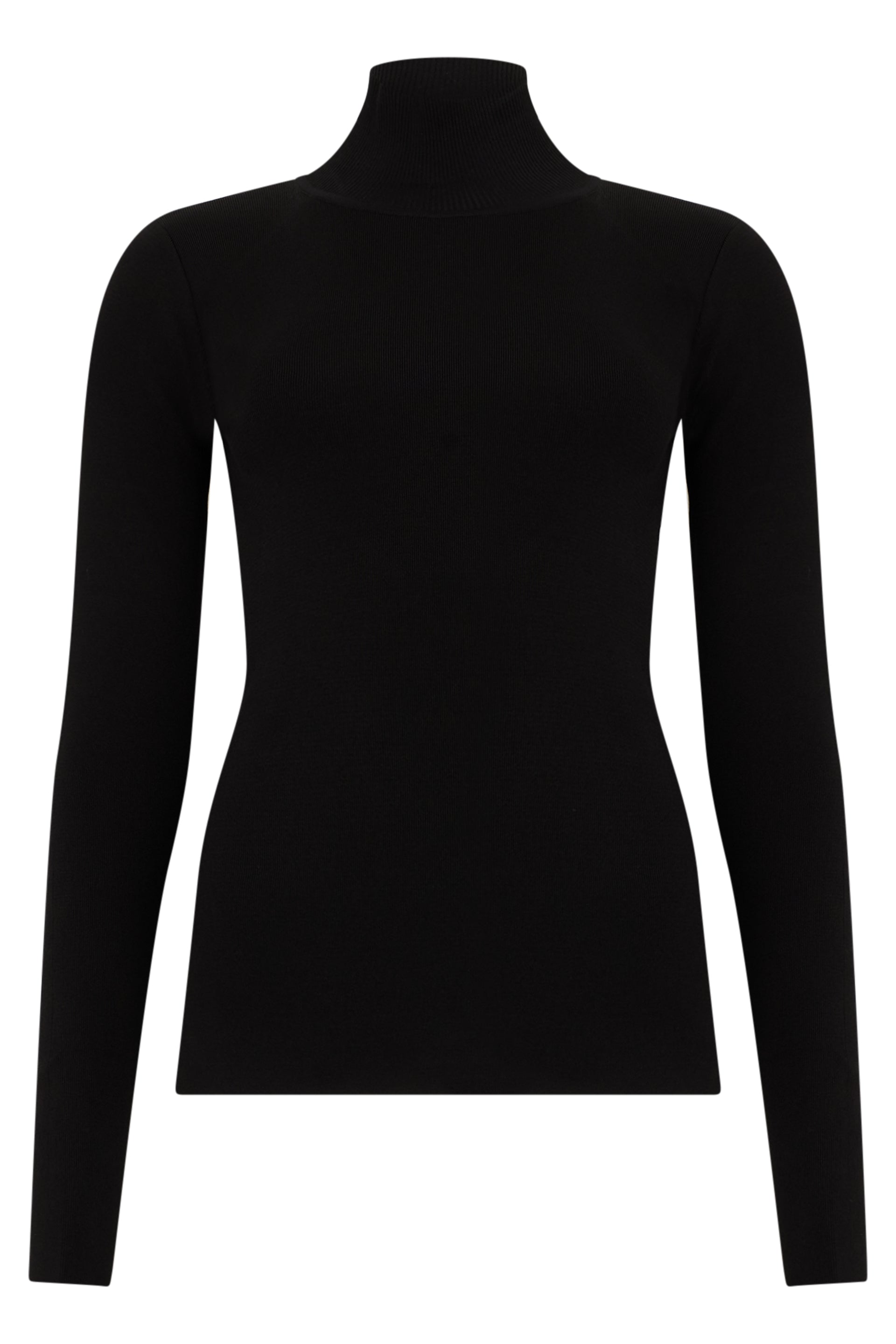 Black fitted shirt with a high elegant collar.