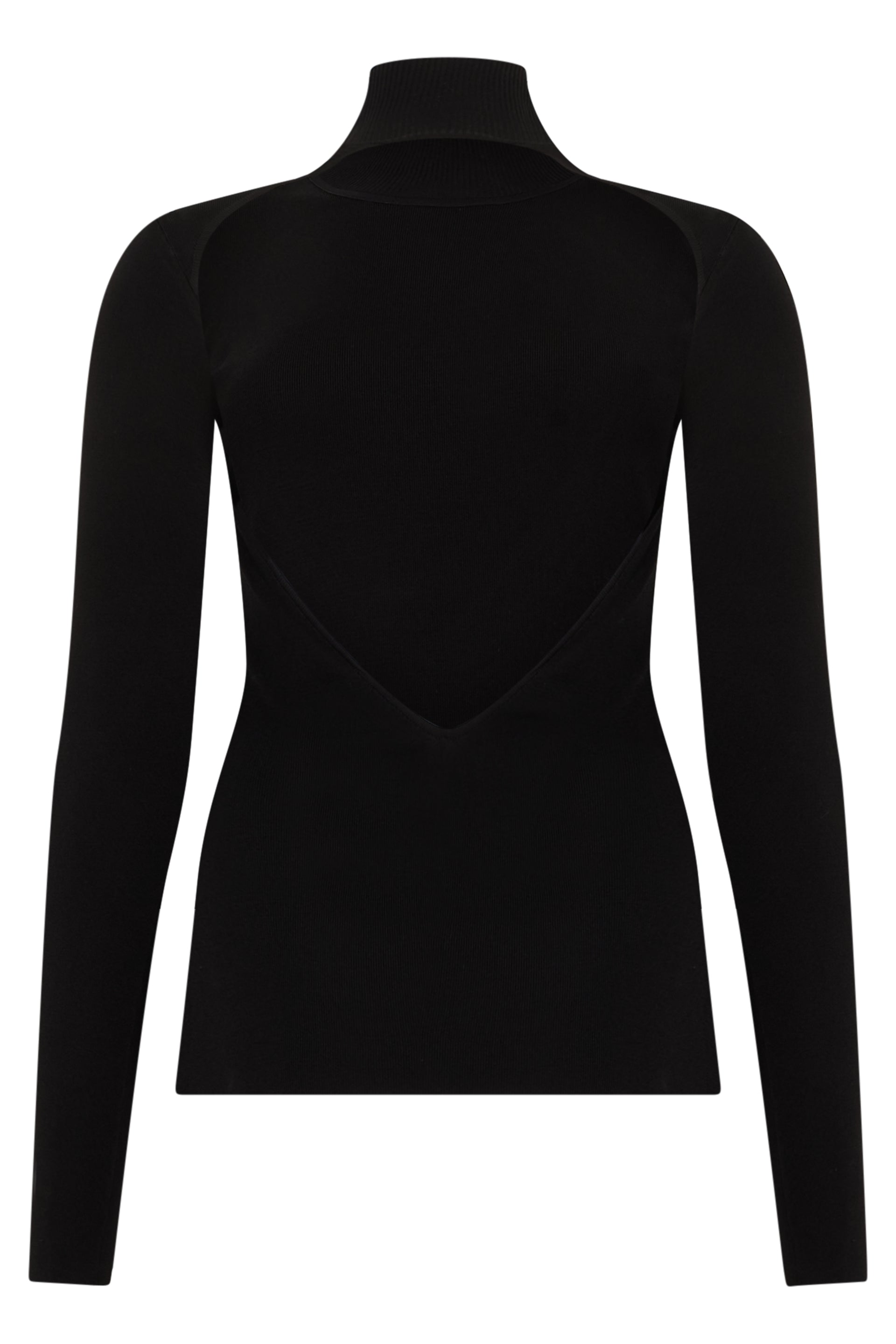 Black fitted shirt with a high elegant collar.