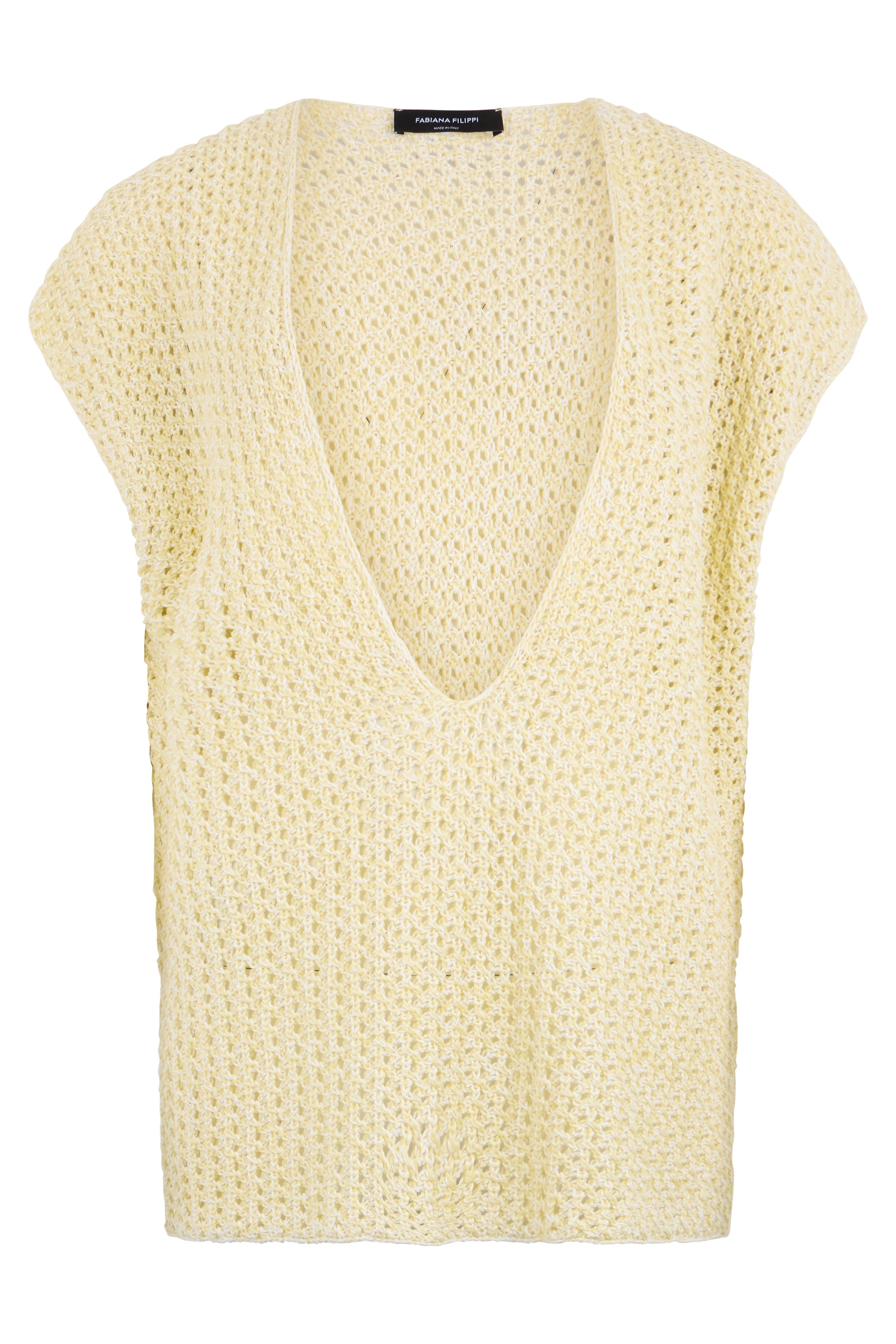 Light yellow sweater with a deep neckline