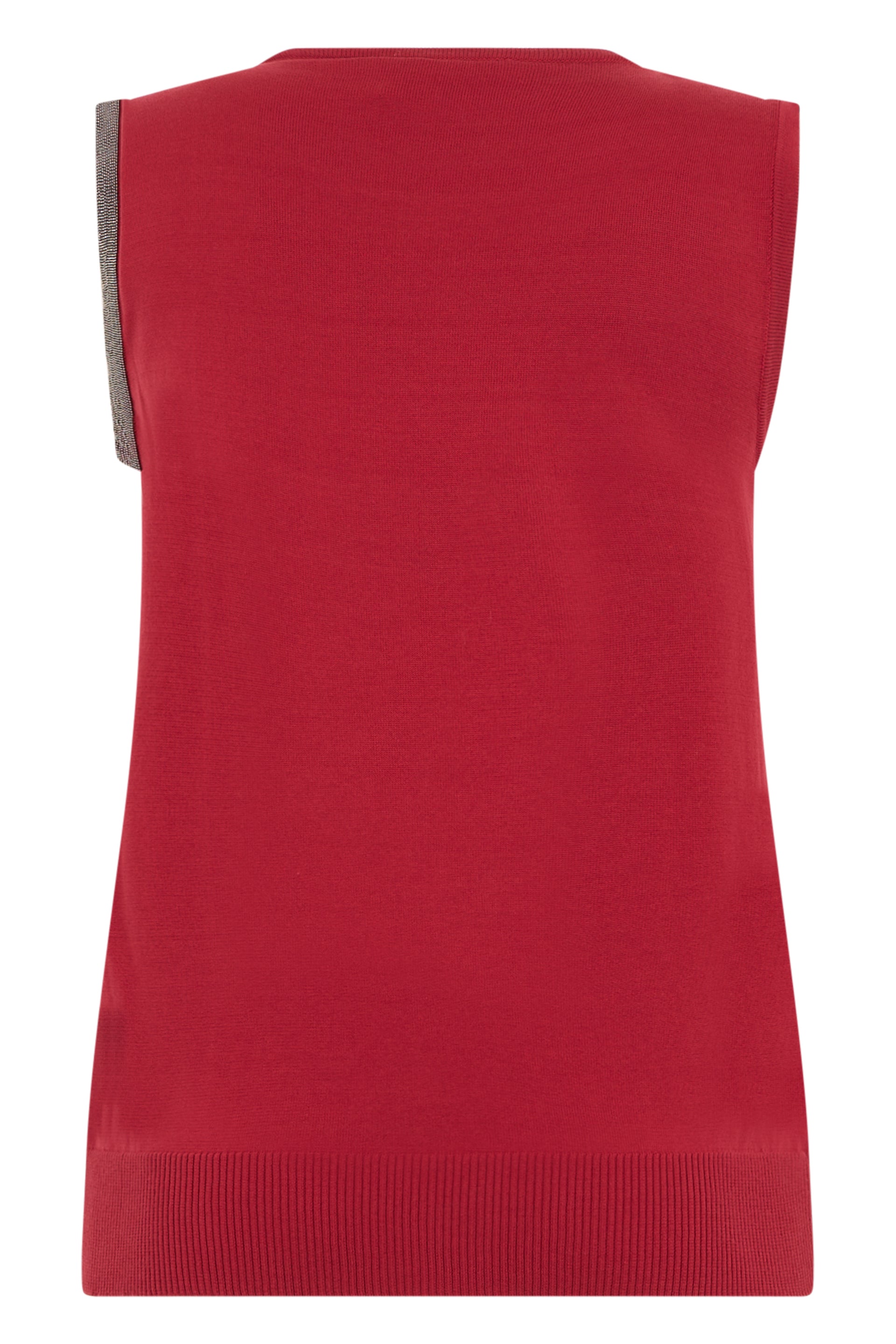 Red sleeveless top elegant with contrasting details.