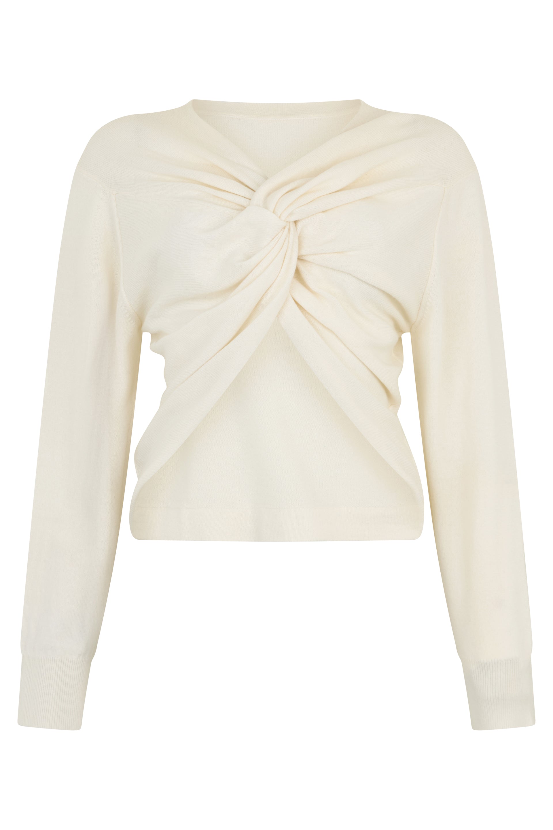 Sweater in cream white color with elegant and casual draping.
