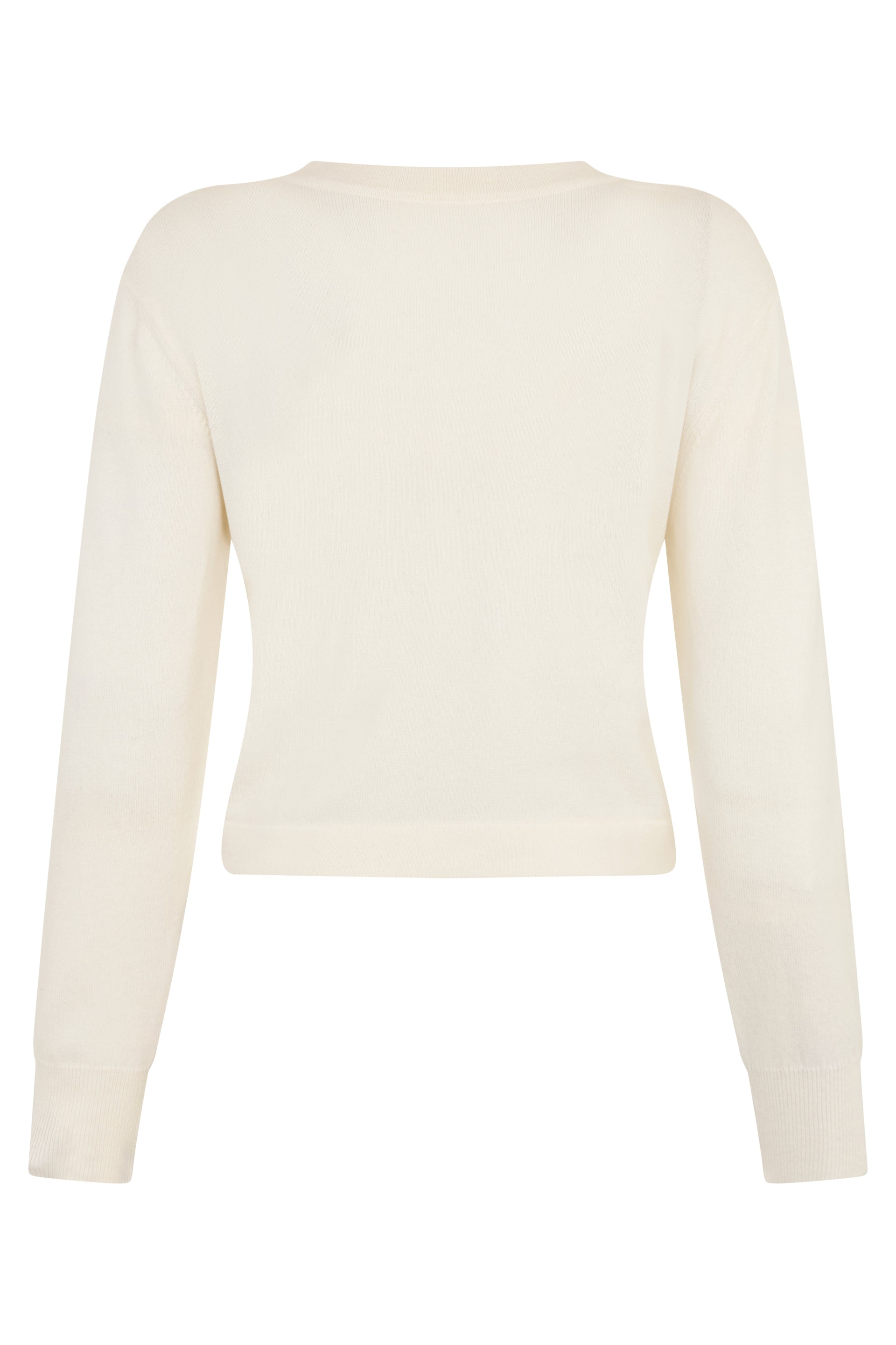 Sweater in cream white color with elegant and casual draping.